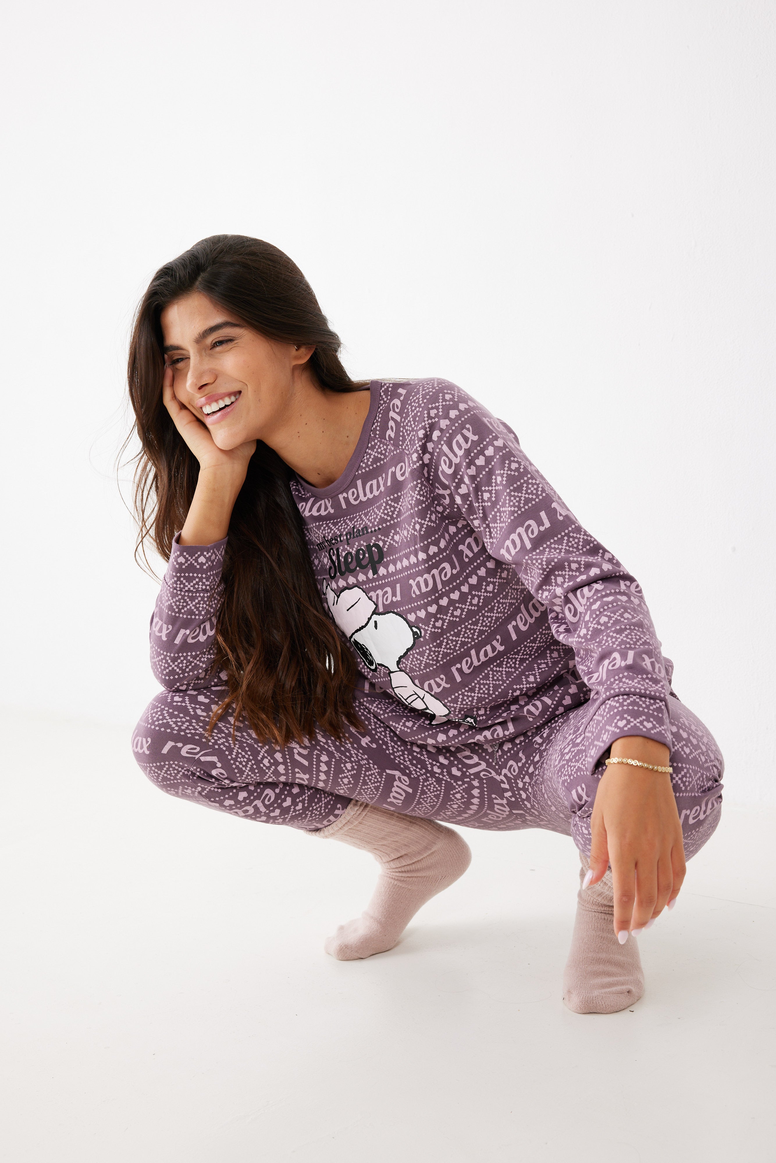 פיג'מה סנופי אינטרלוק - סגול**