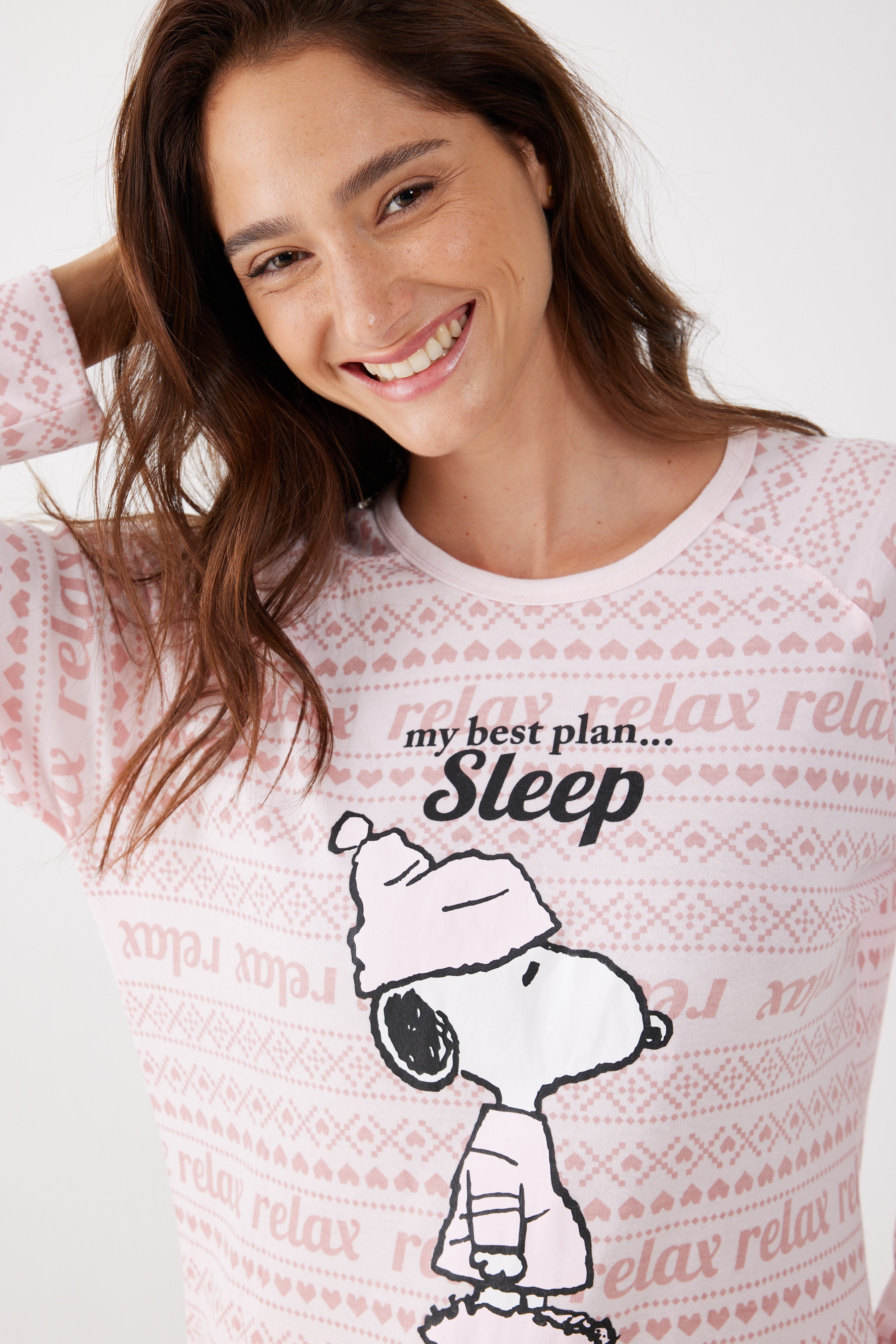 פיג'מה סנופי אינטרלוק - ורוד**