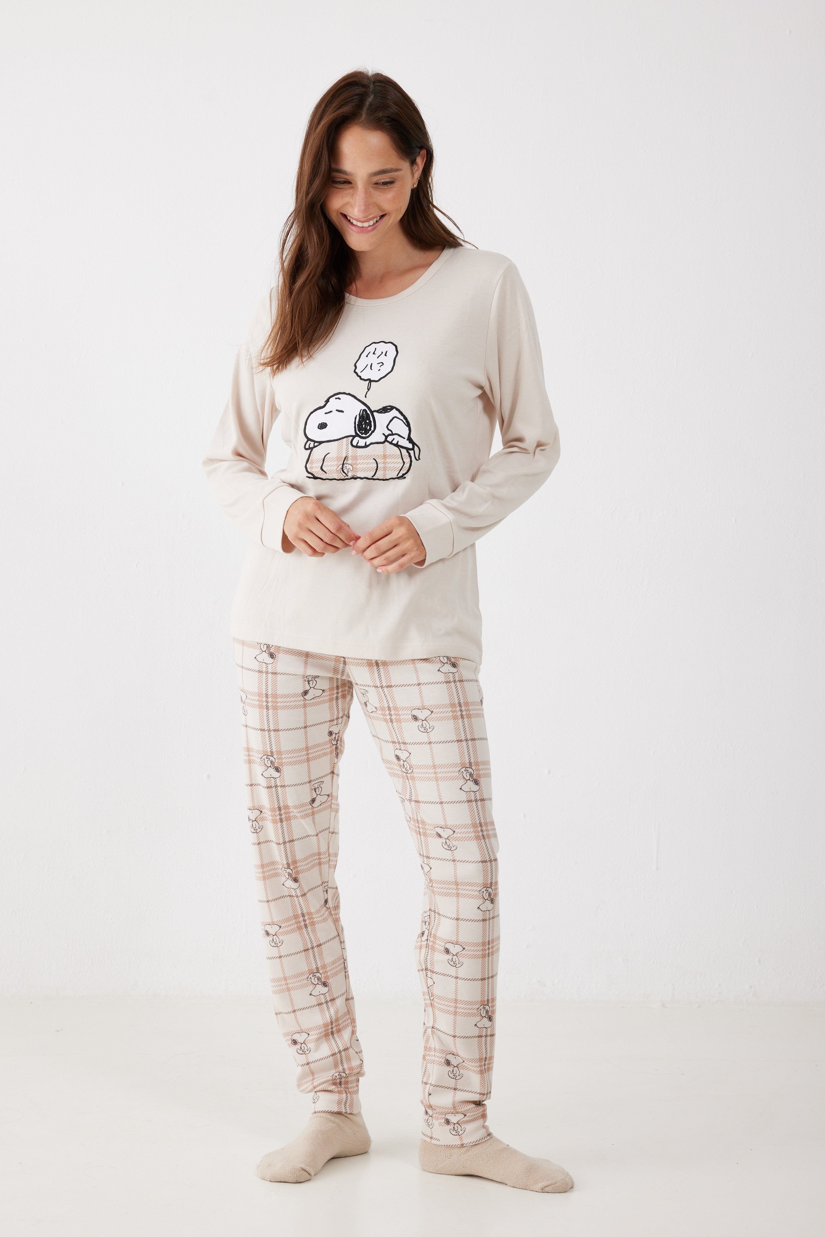 פיג'מה סנופי אינטרלוק - בז*