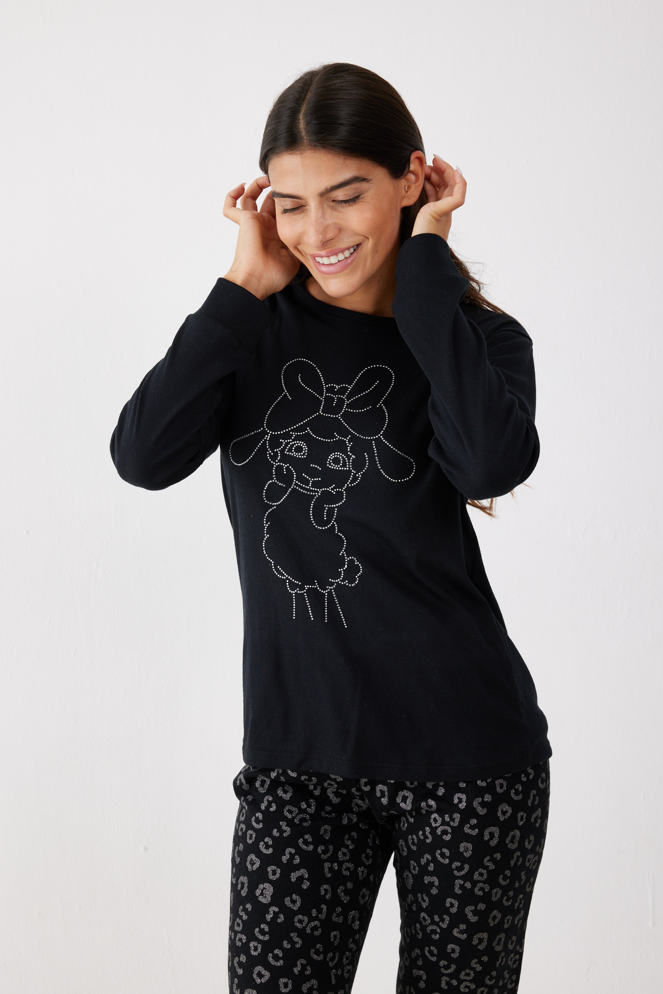 פיג'מה פיפה אינטרלוק - שחור