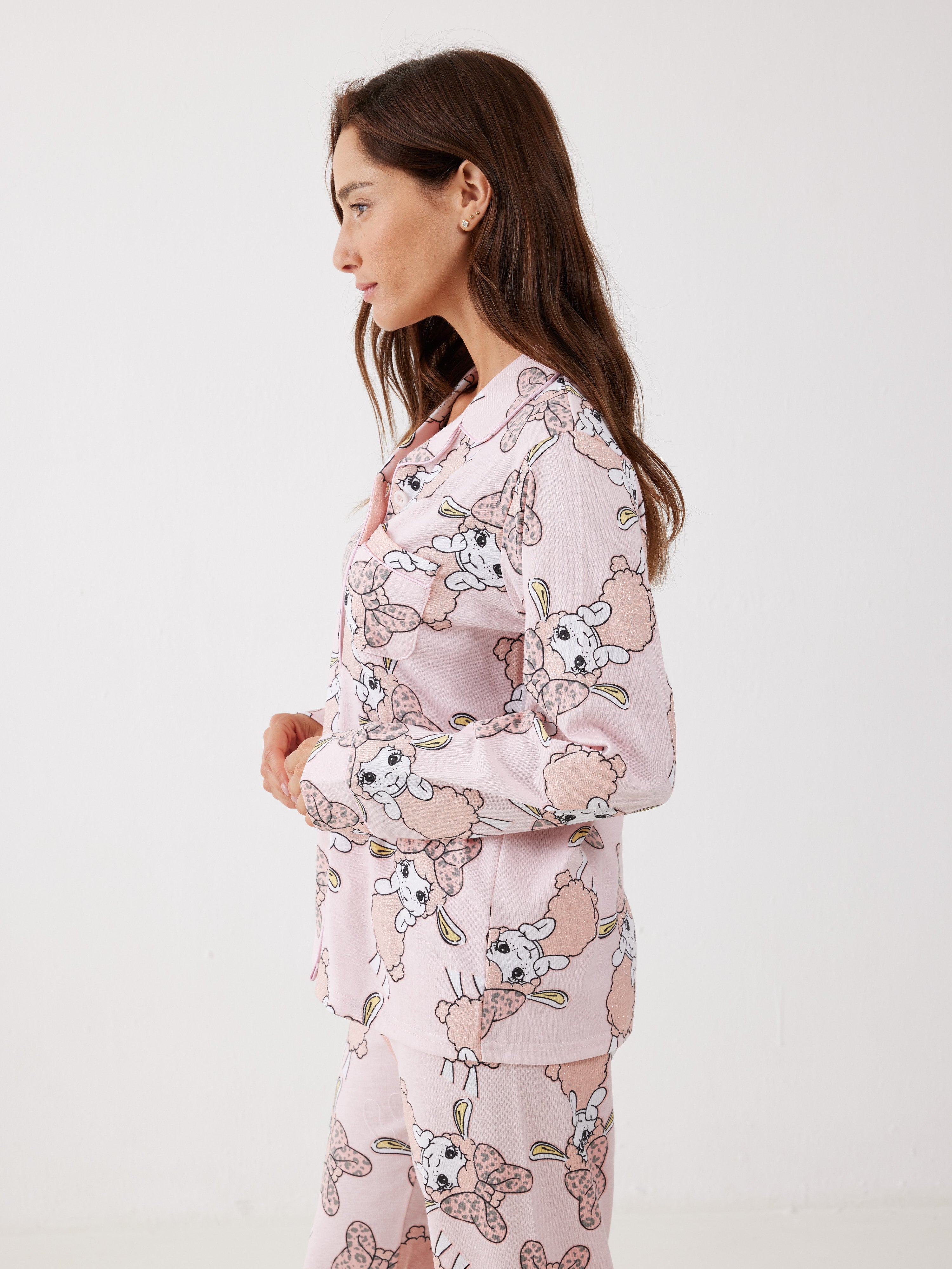 פיג'מה פיפה מכופתרת אינטרלוק - ורוד