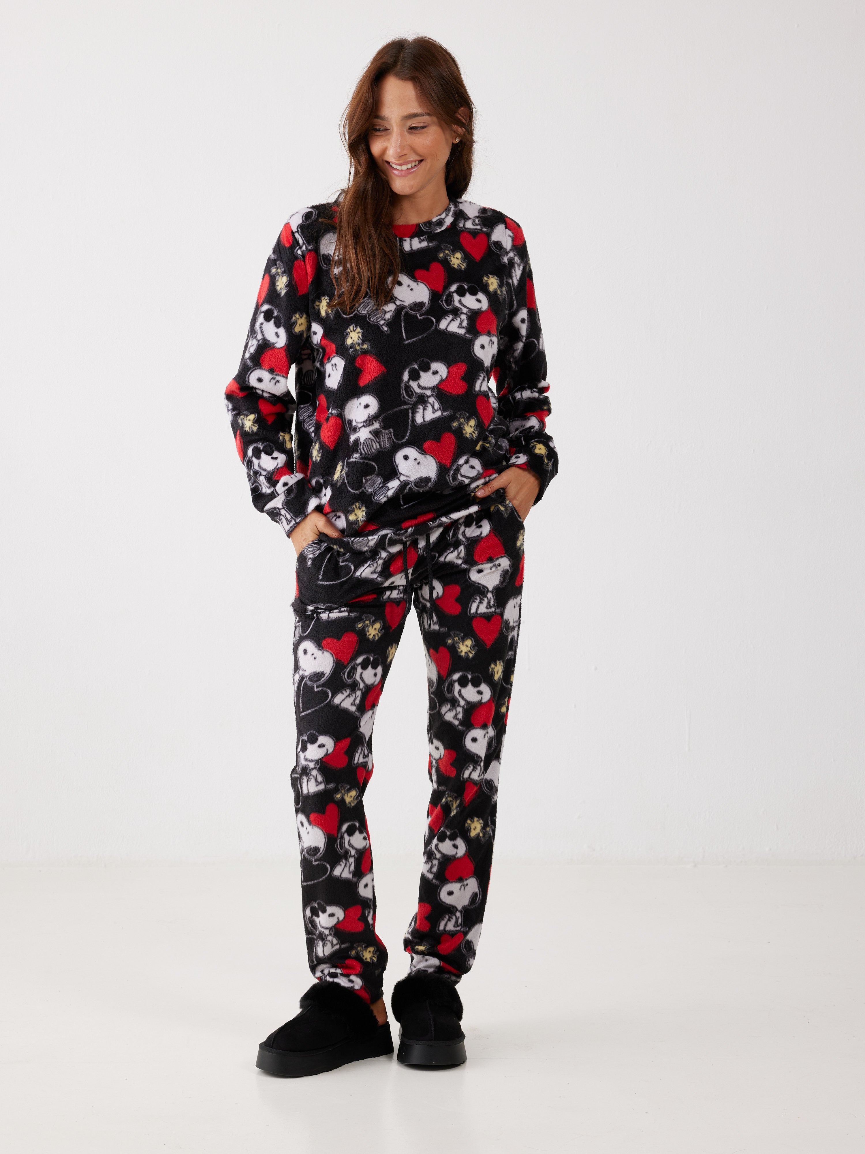 פיג'מה סנופי מינק - שחור
