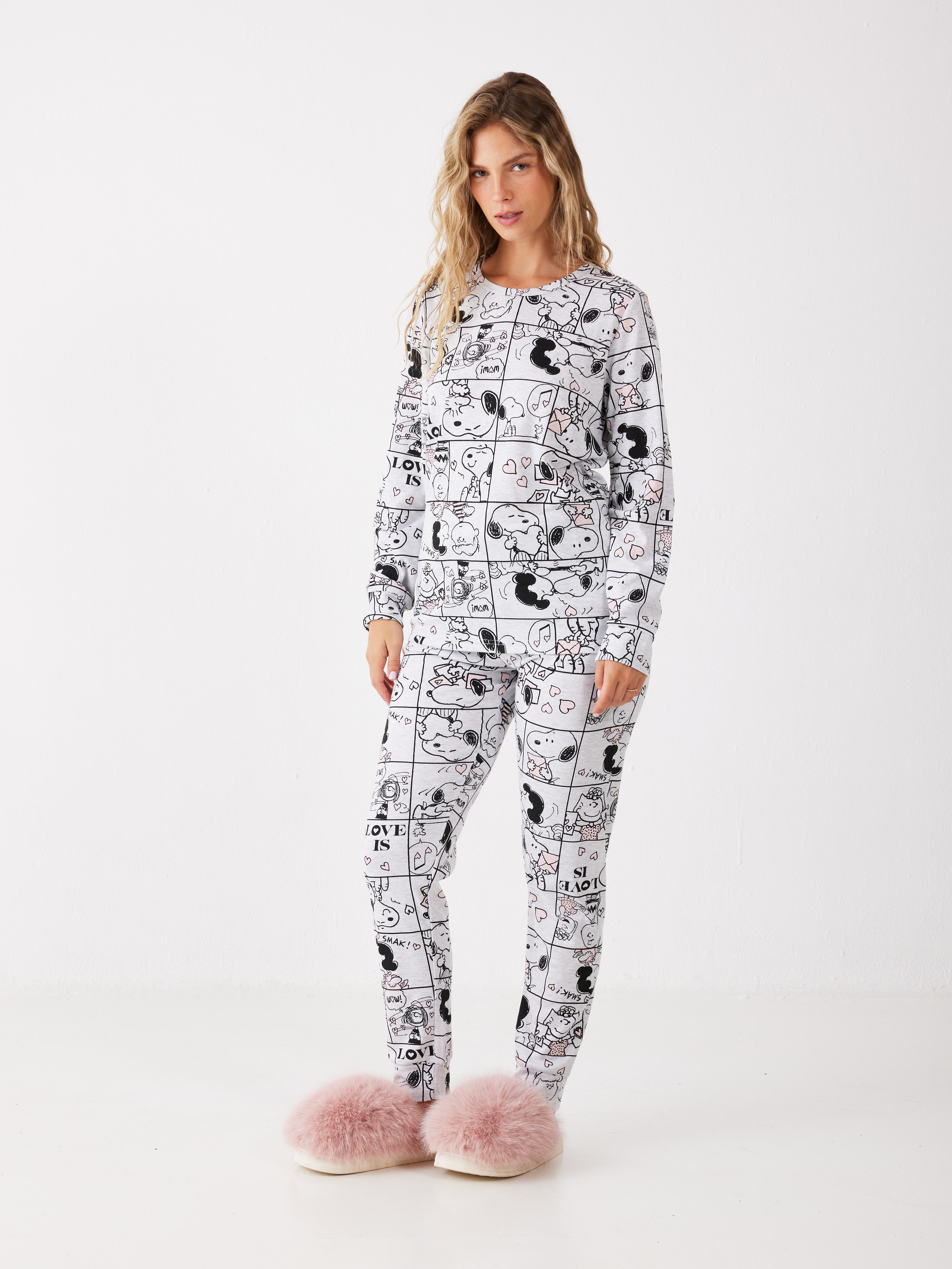 פיג'מת סנופי קומיקס - אפור מלאנז