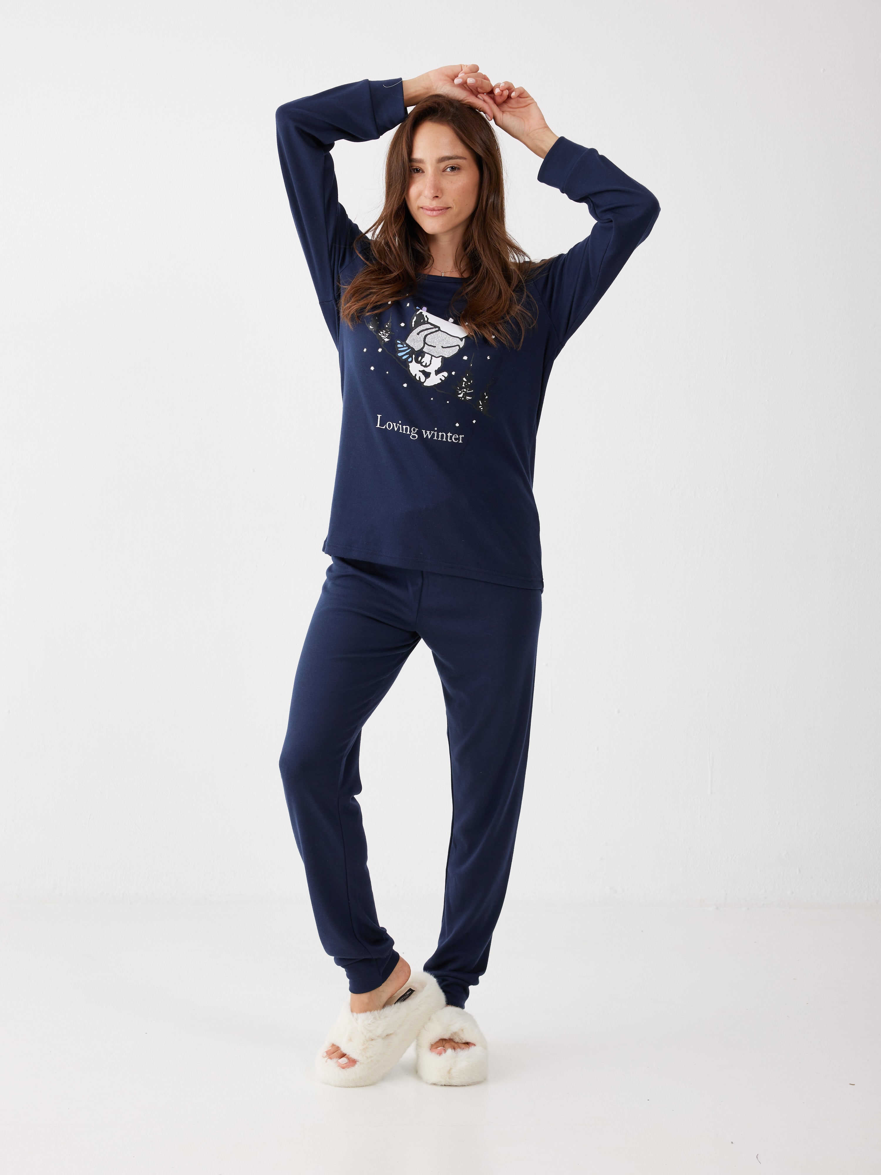 פיג'מת סנופי loving winter - כחול נייבי