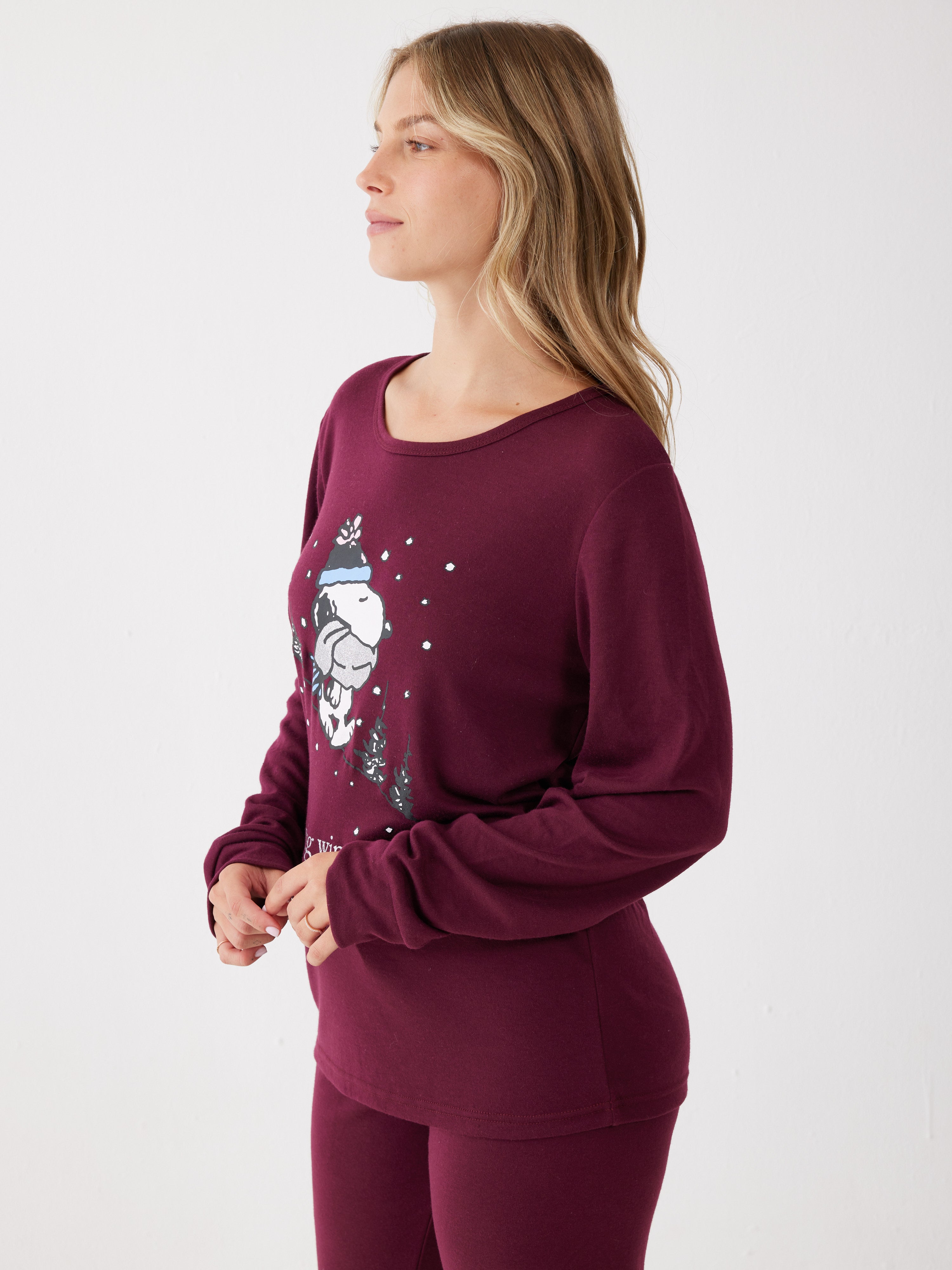 פיג'מת סנופי loving winter - בורדו