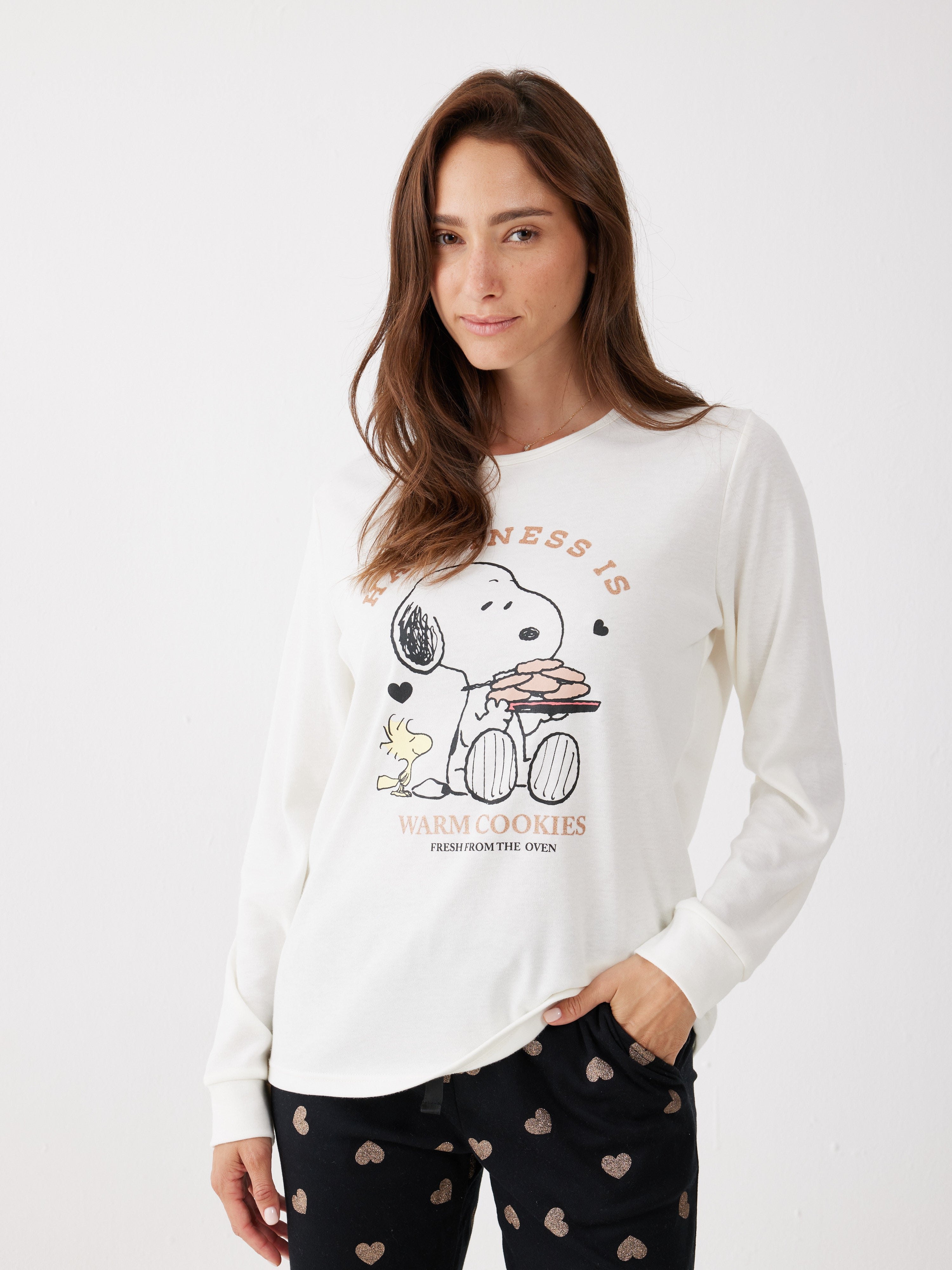 פיג'מה סנופי אינטרלוק - שמנת