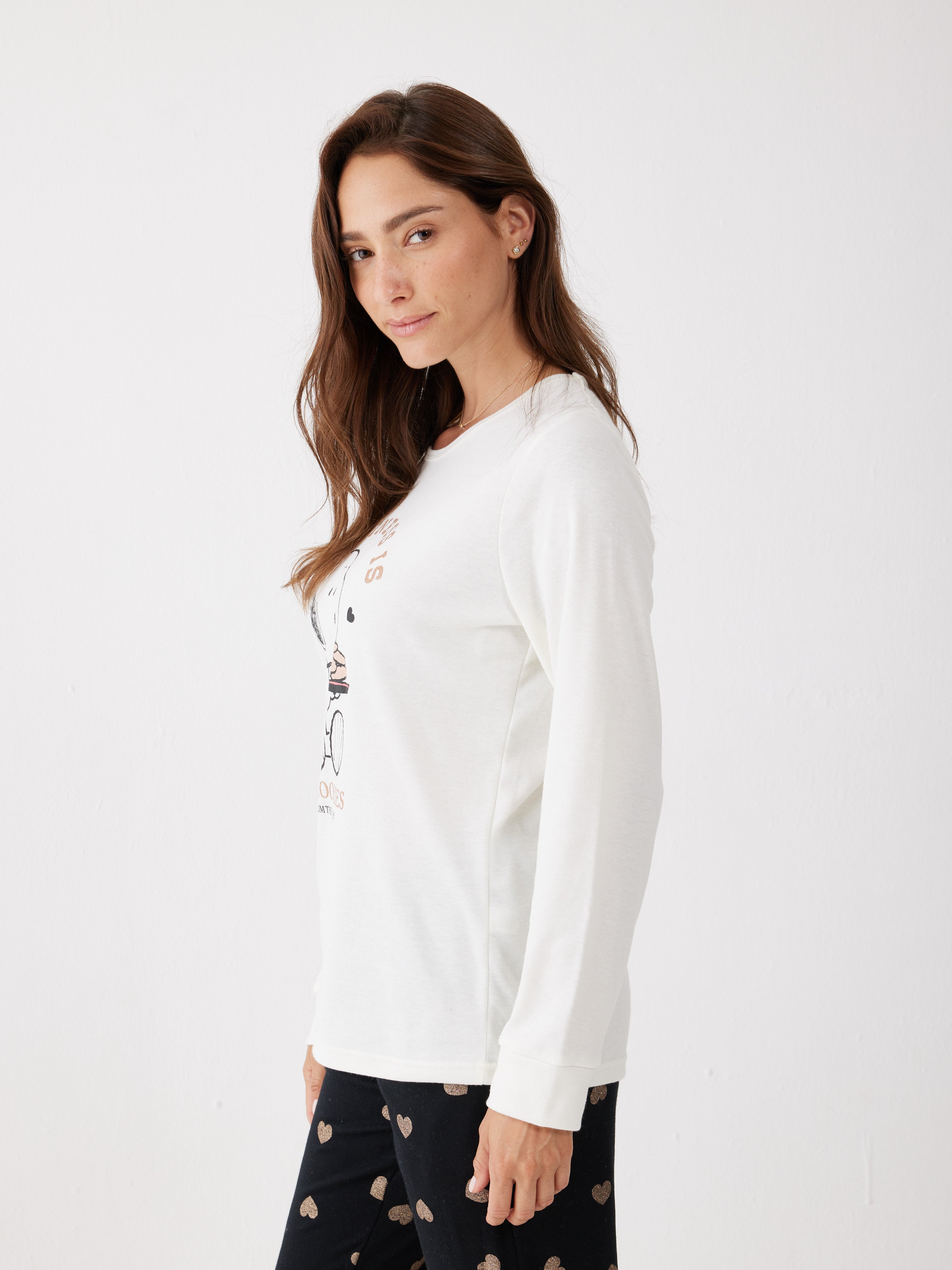 פיג'מה סנופי אינטרלוק - שמנת