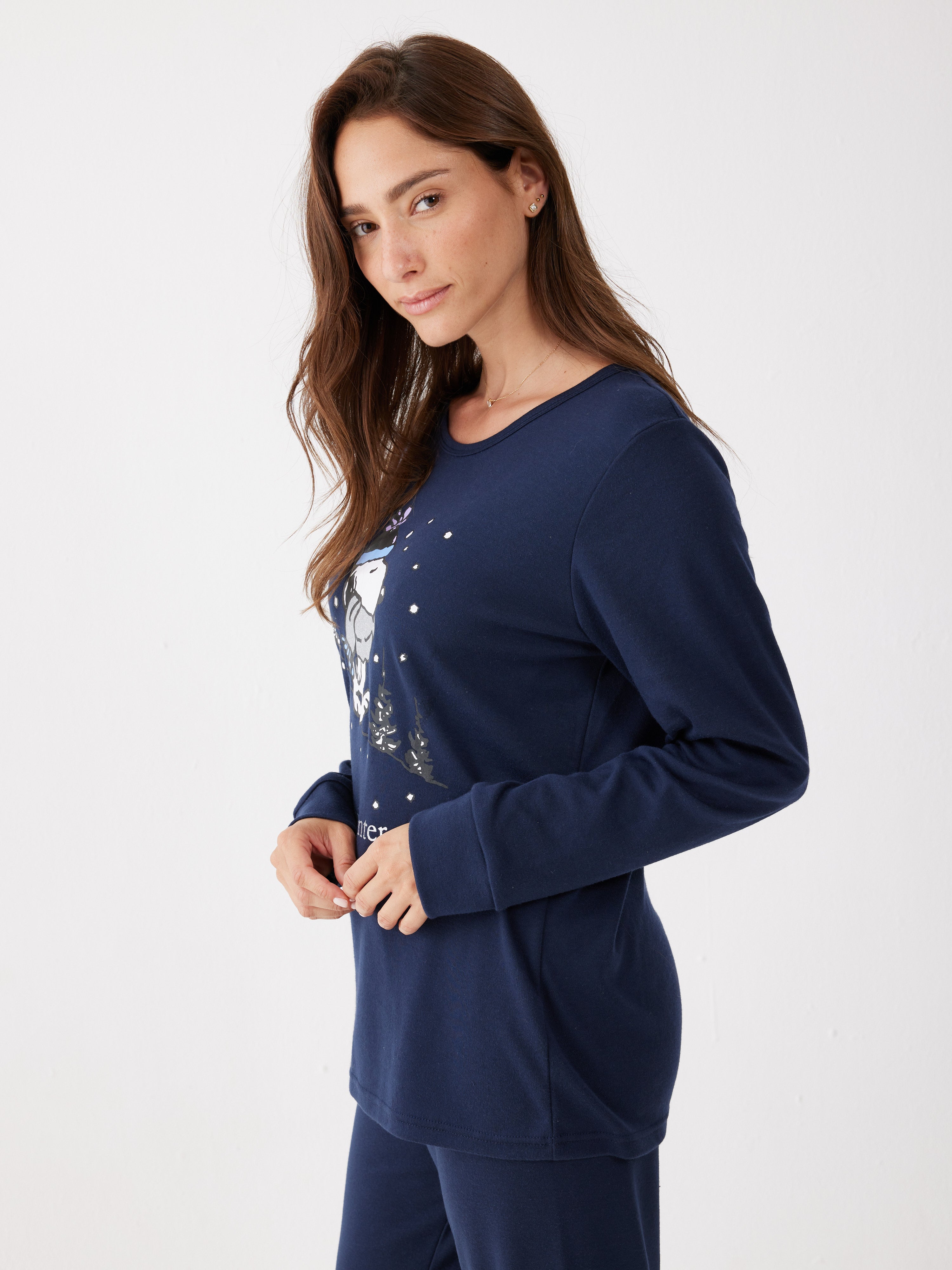 פיג'מת סנופי loving winter - כחול נייבי