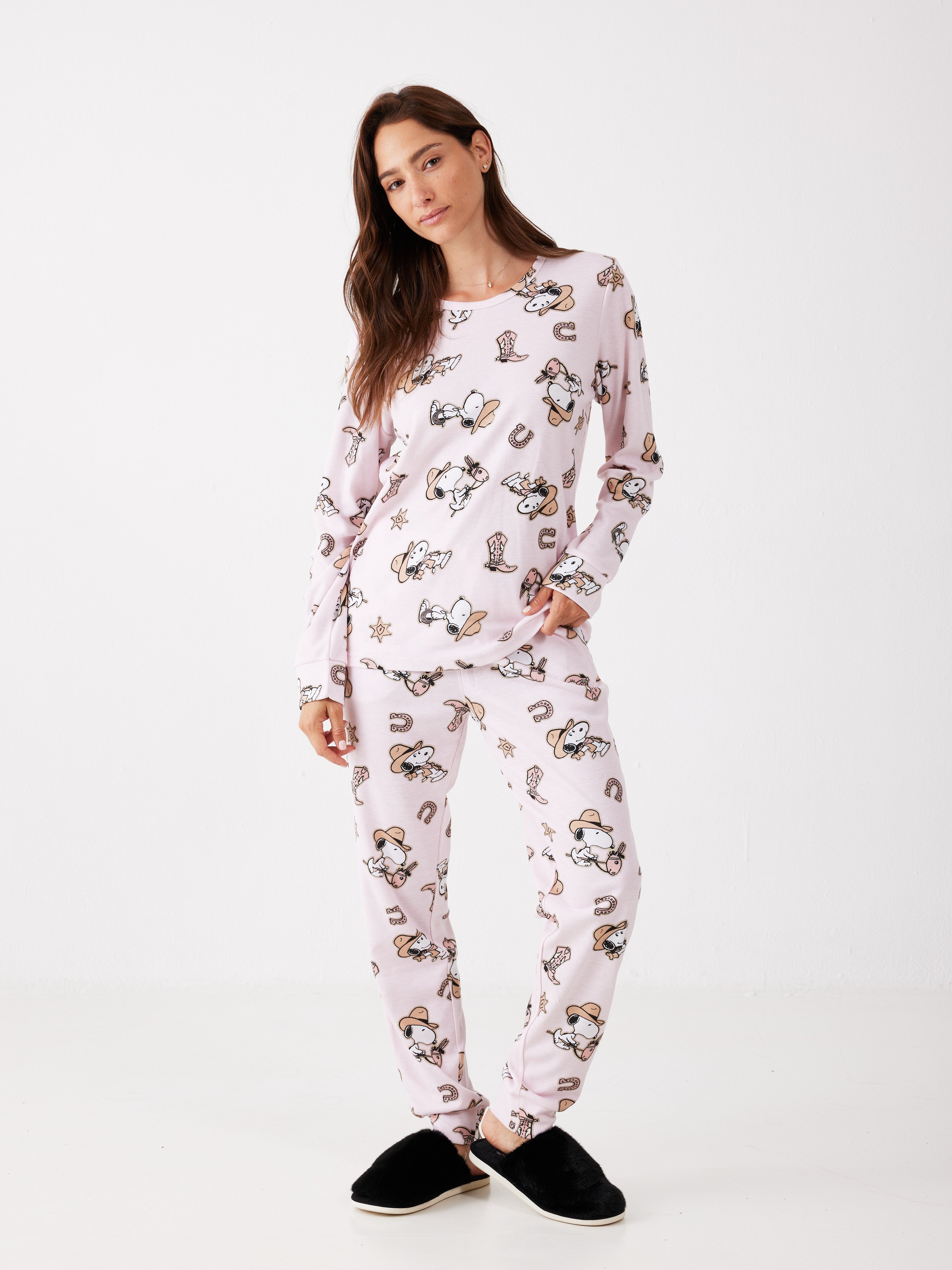 פיג'מת סנופי קאבוי - ורוד