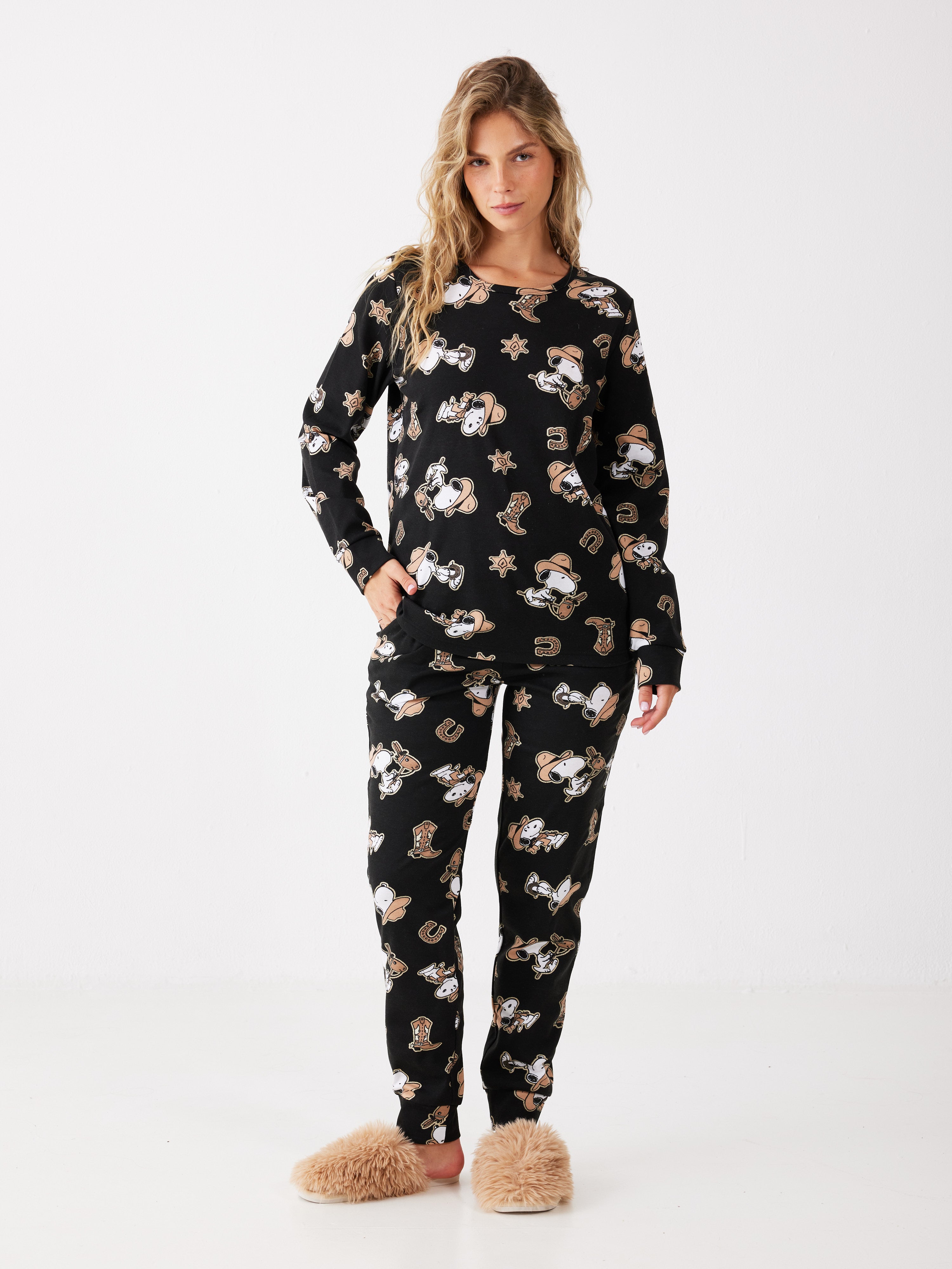 פיג'מת סנופי קאבוי - שחור