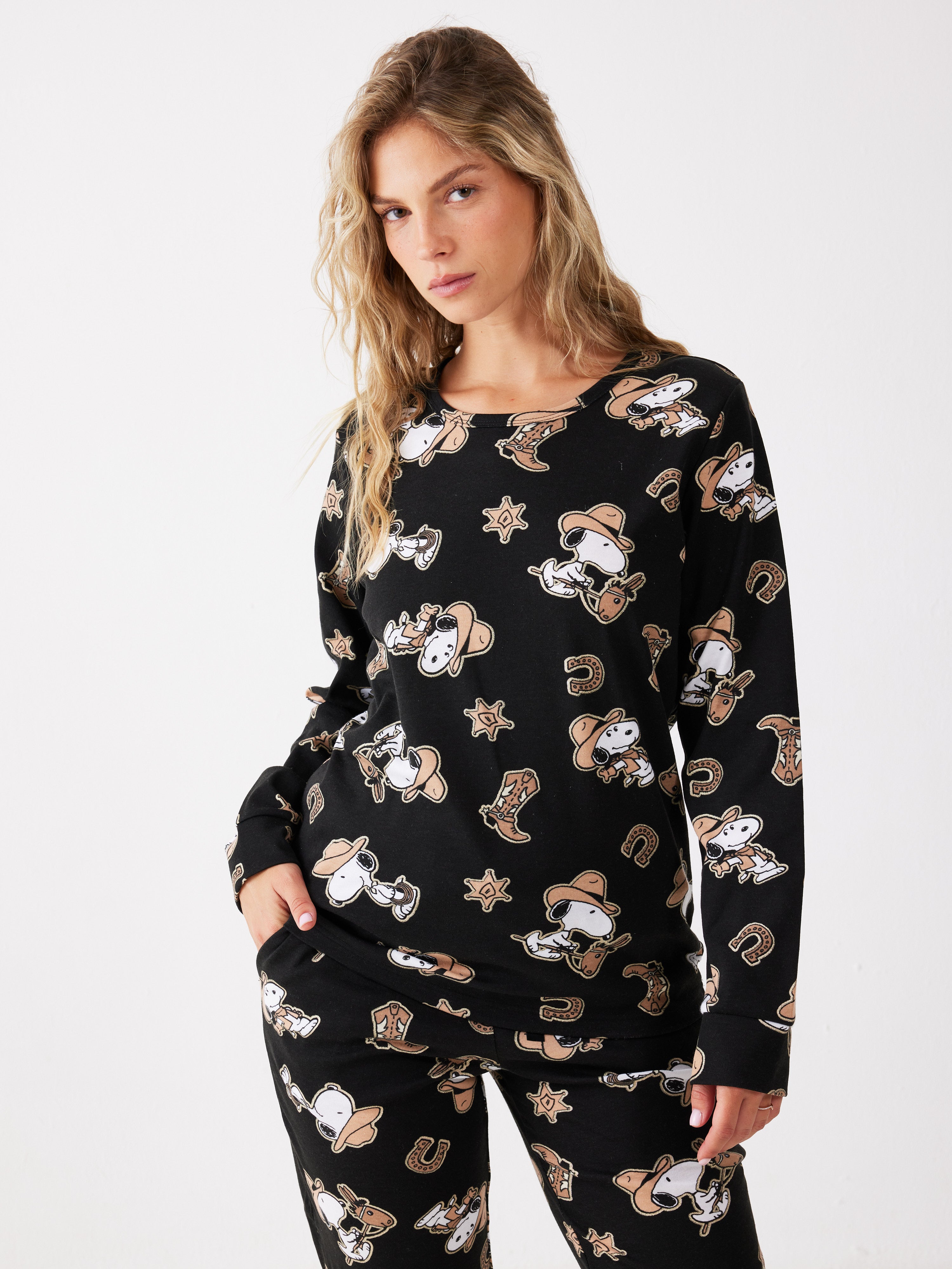 פיג'מת סנופי קאבוי - שחור