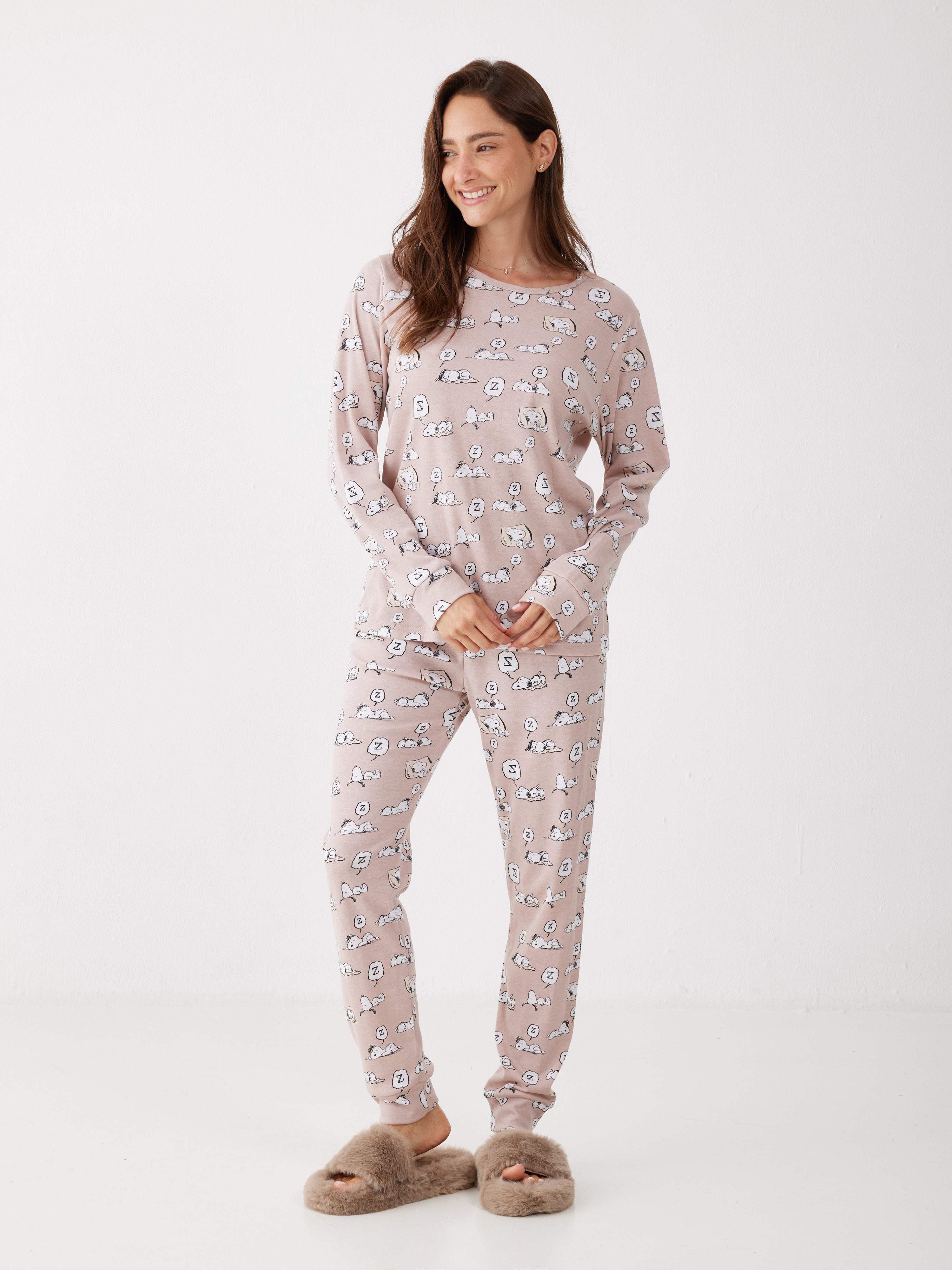 פיג'מה סנופי מנמנם - ורוד מעושן
