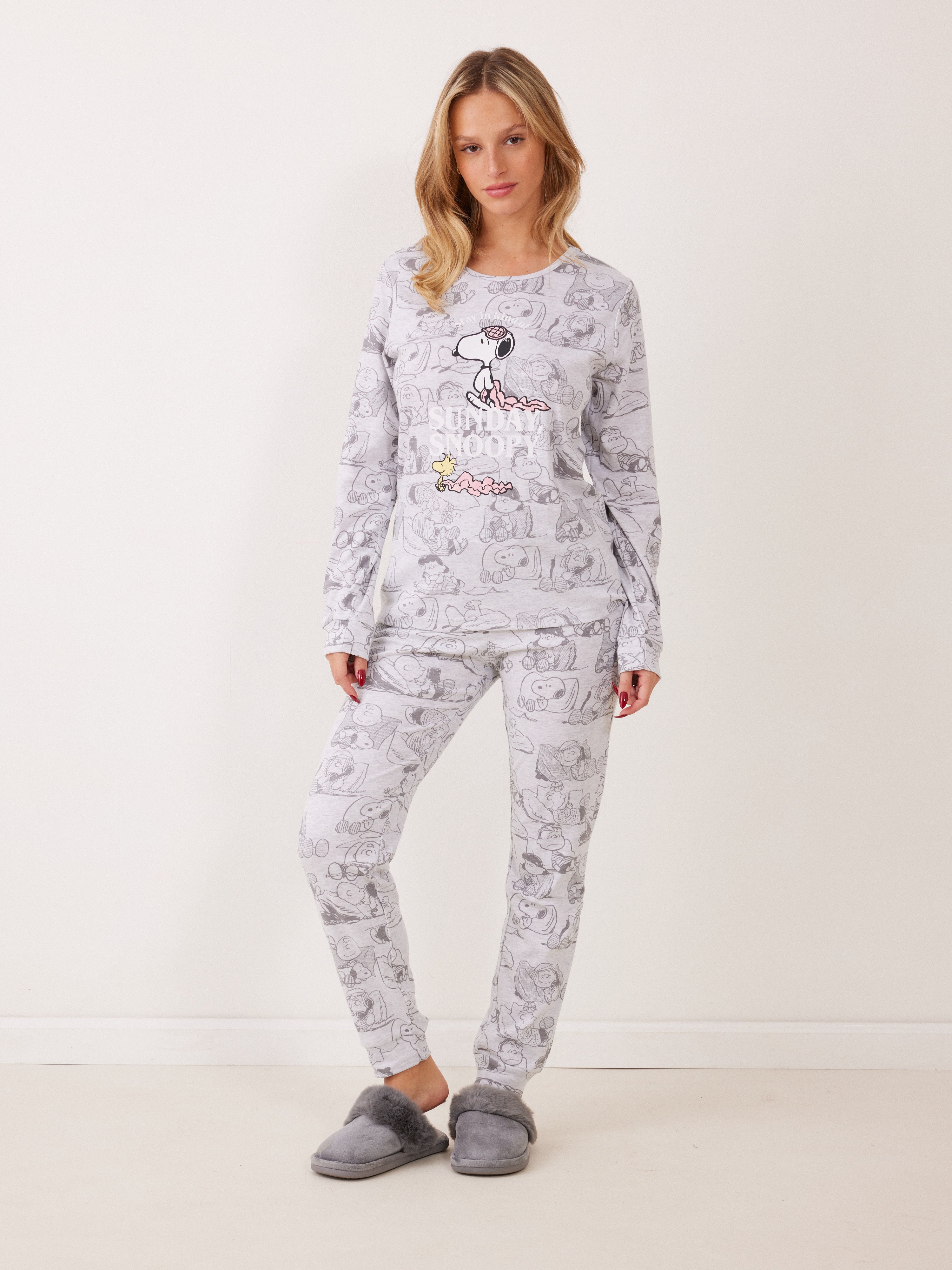פיג'מה סנופי - Sunday - אפור מלאנז