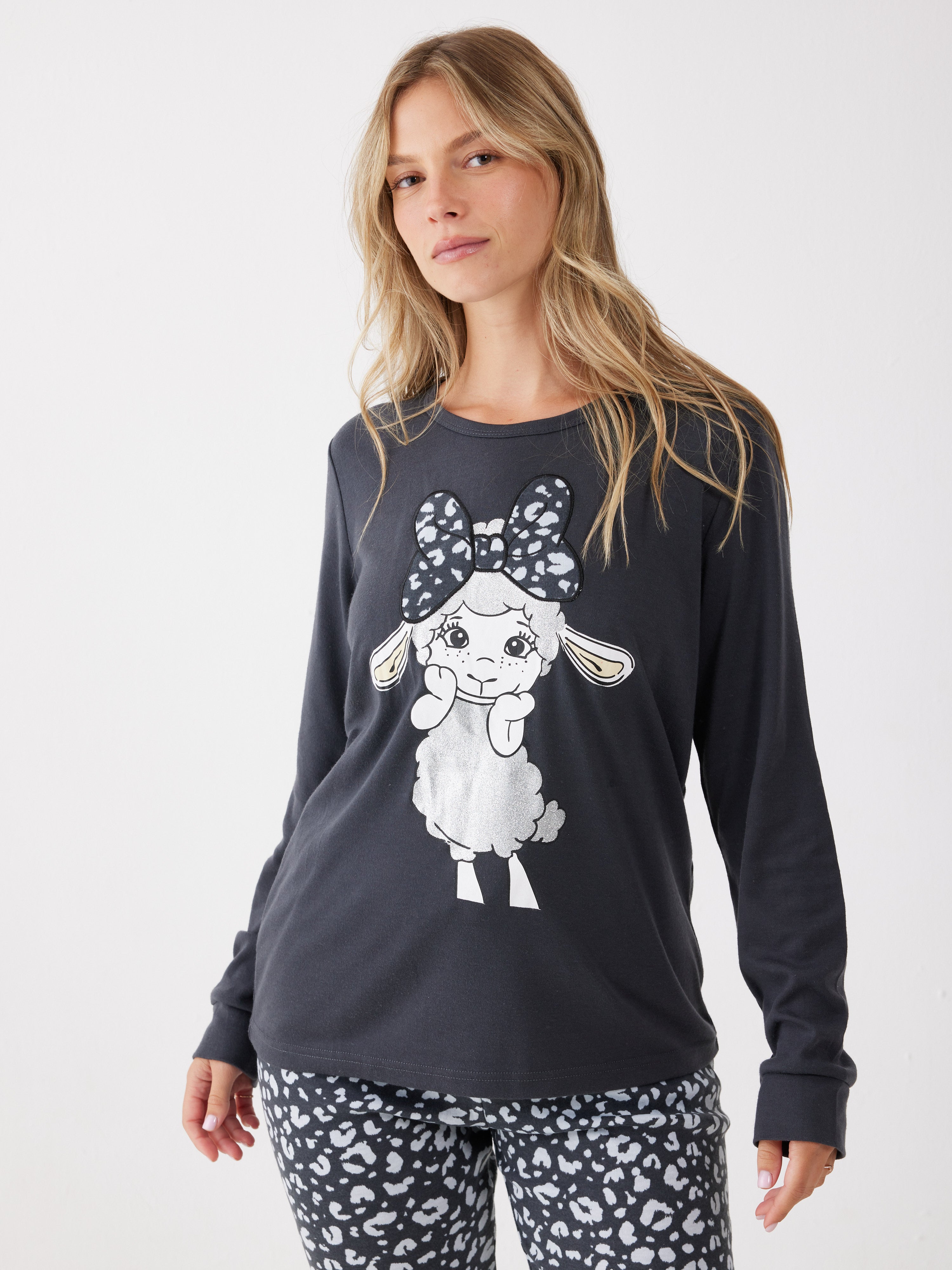 פיג'מת פיפה אינטרלוק - אפור כהה