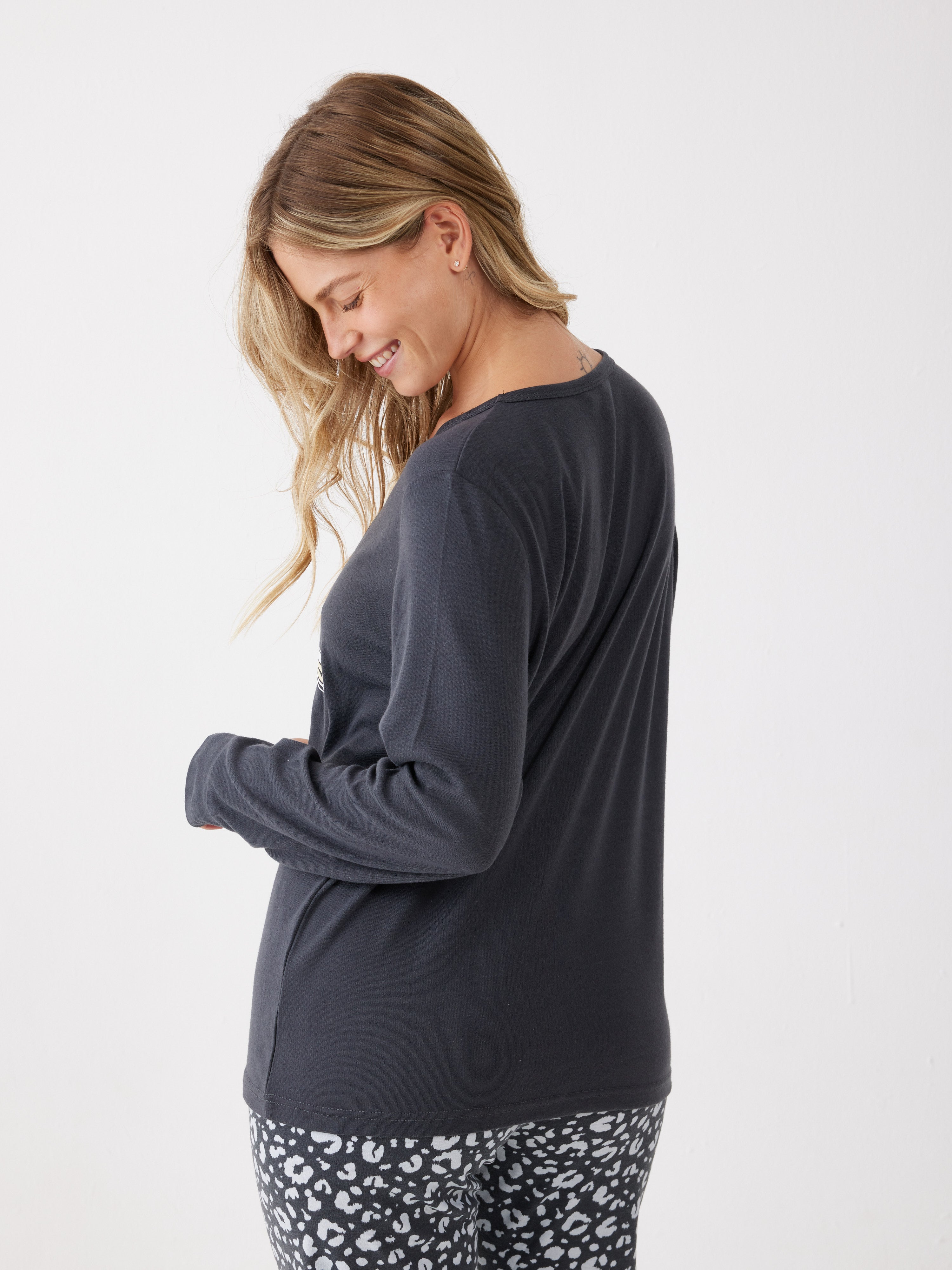 פיג'מת פיפה אינטרלוק - אפור כהה