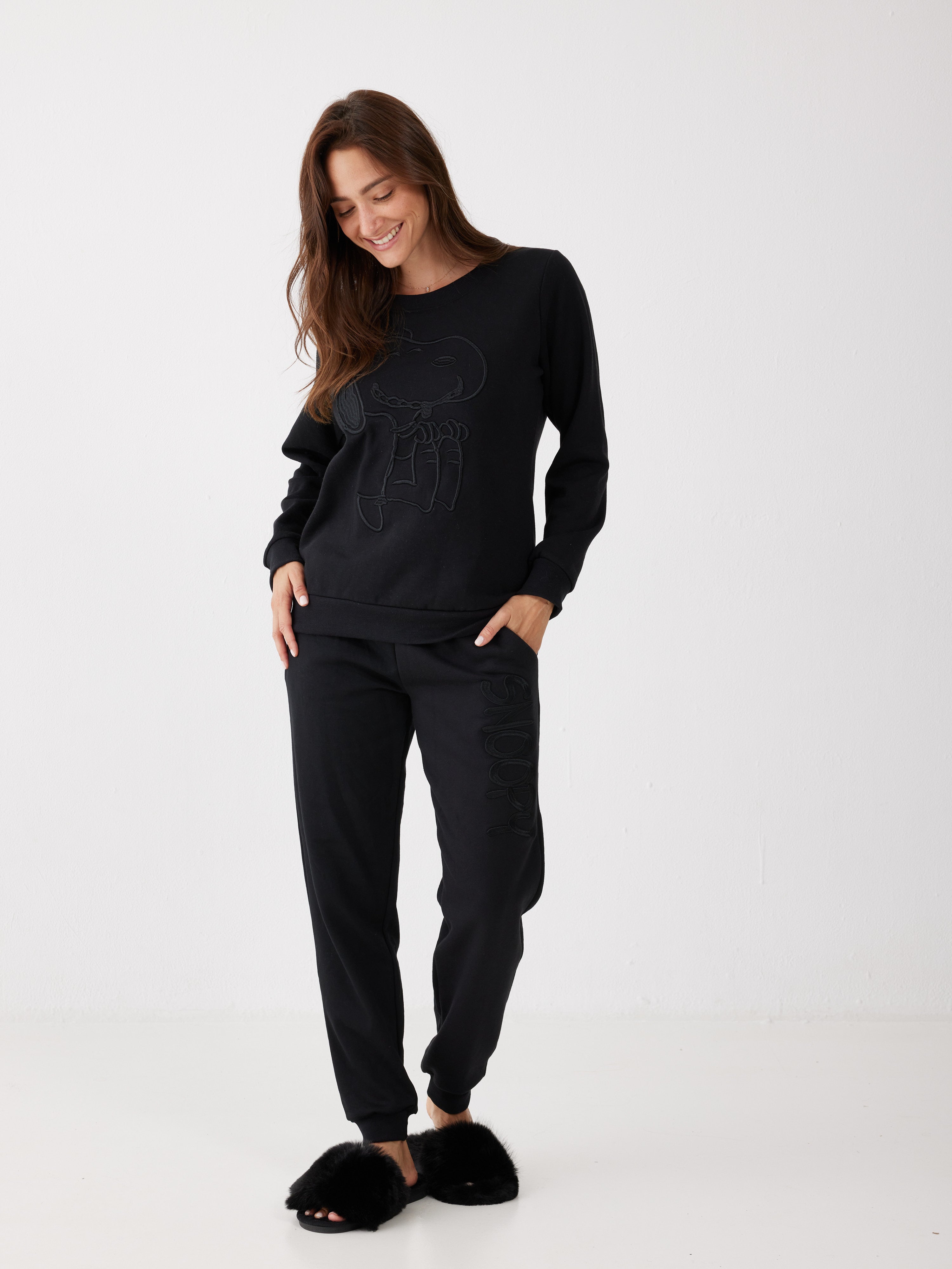 פיג'מת סנופי פוטר - שחור