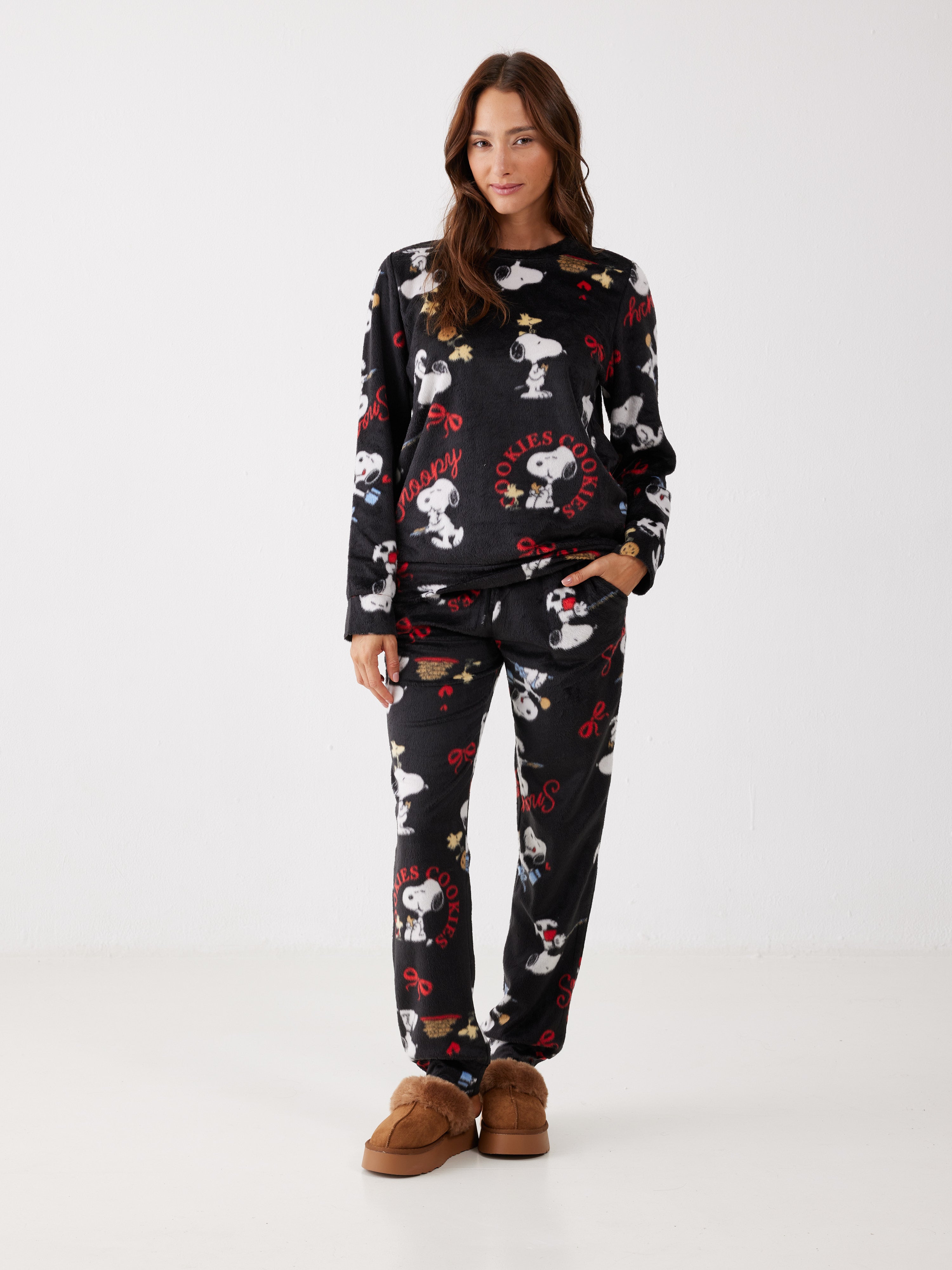 פיג'מת סנופי מינק - שחור
