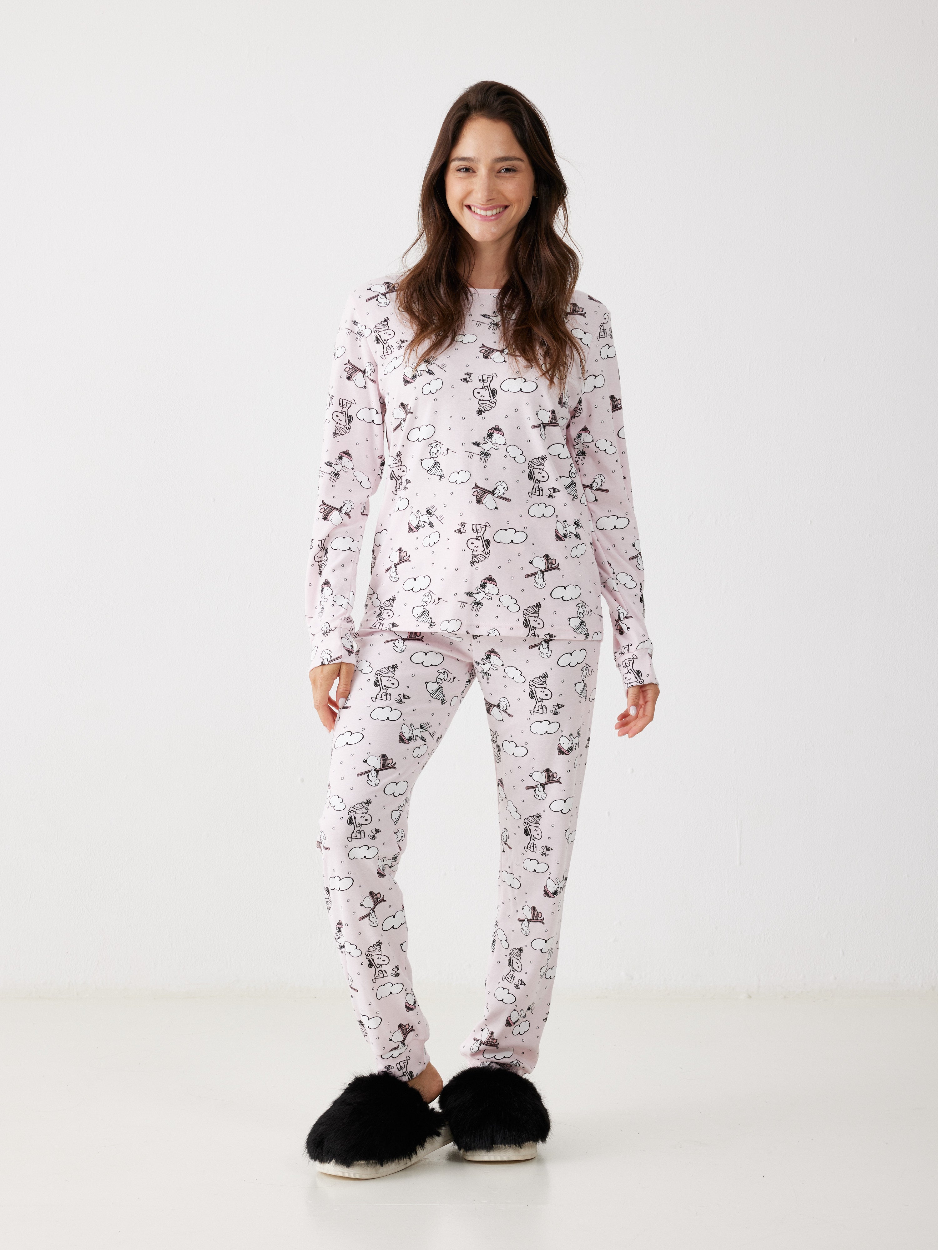 פיג'מה סנופי אינטרלוק -  ורוד