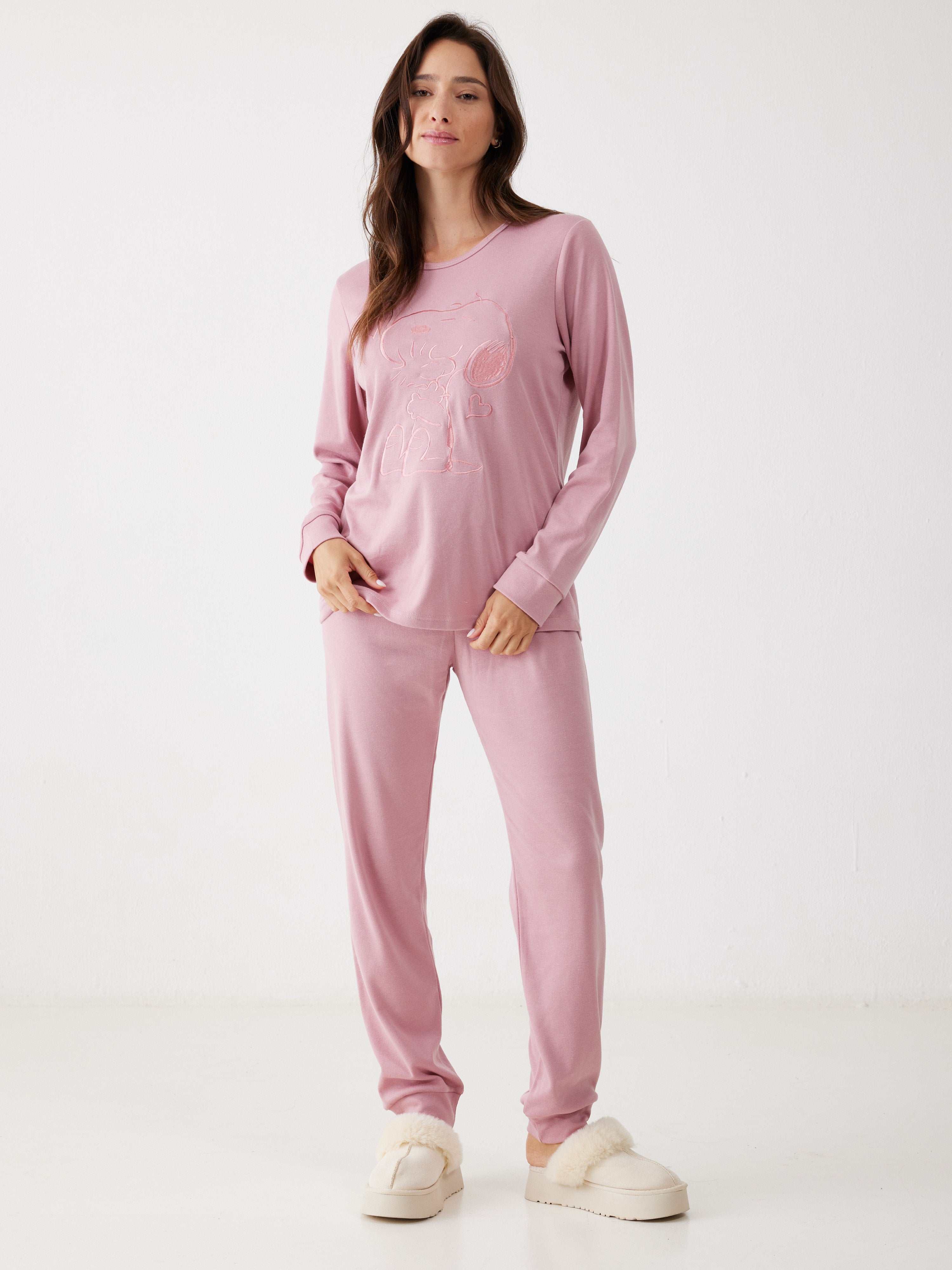 פיג'מה סנופי אינטרלוק -  ורוד מעושן
