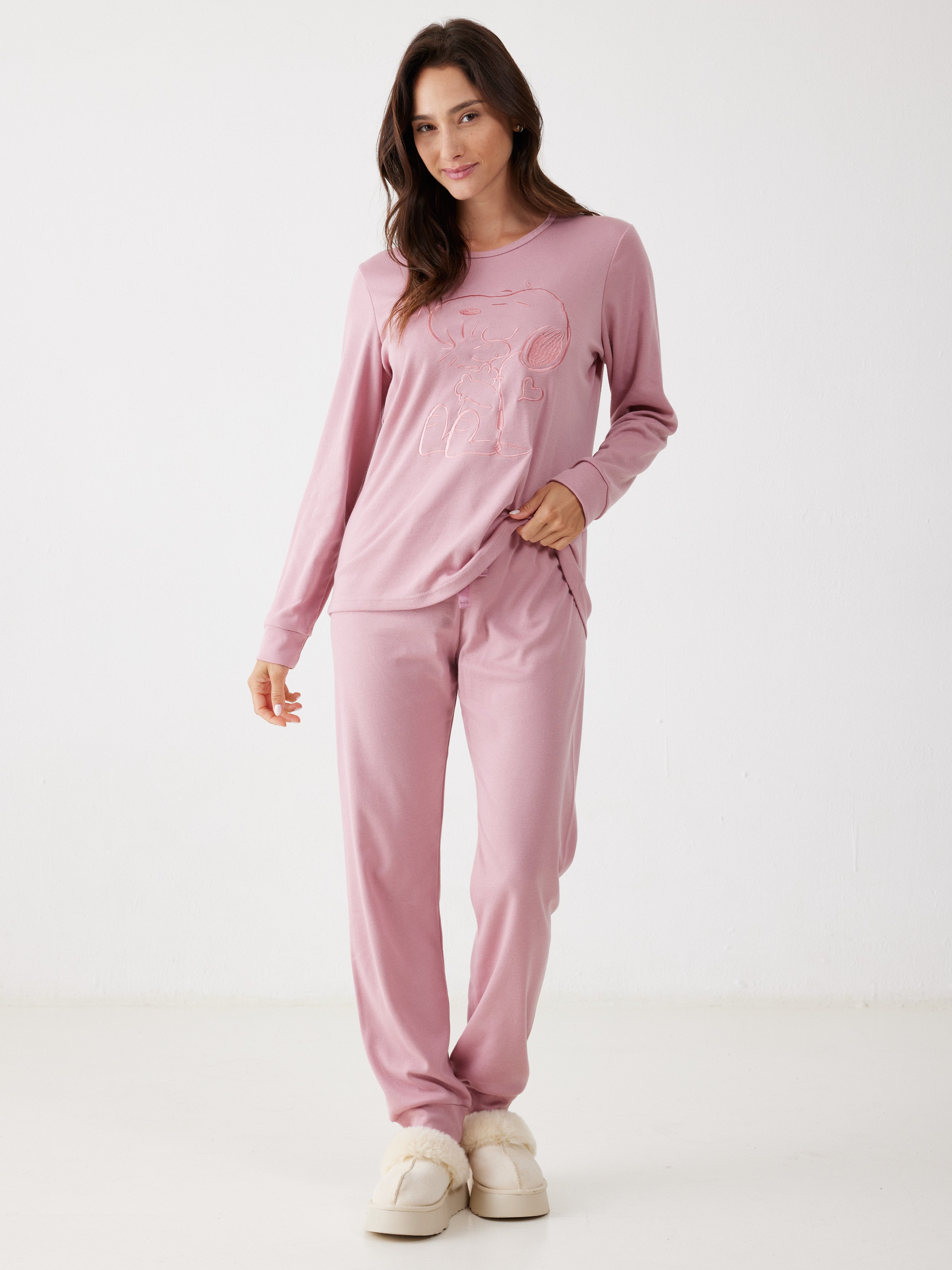 פיג'מה סנופי אינטרלוק -  ורוד מעושן