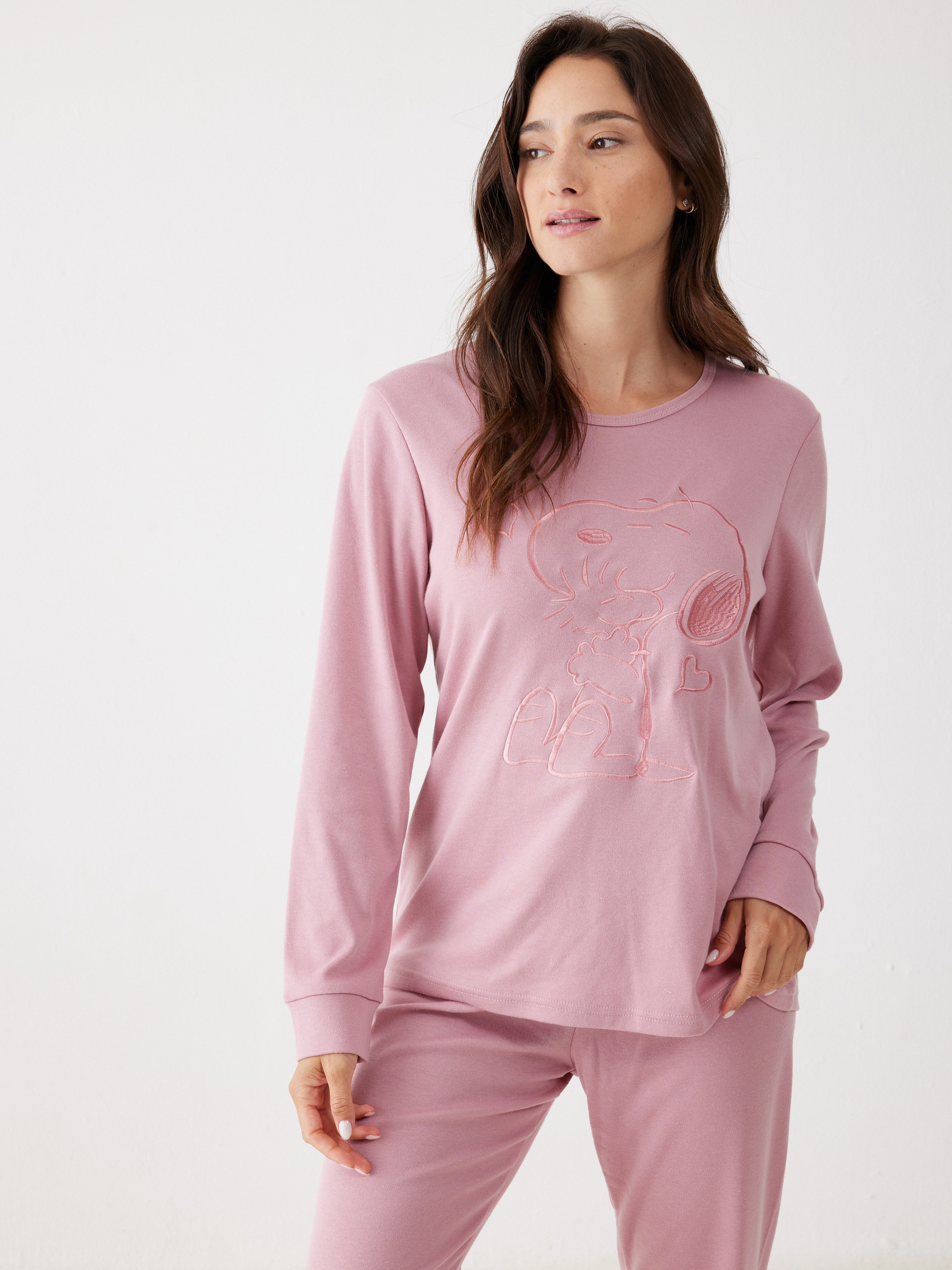 פיג'מה סנופי אינטרלוק -  ורוד מעושן