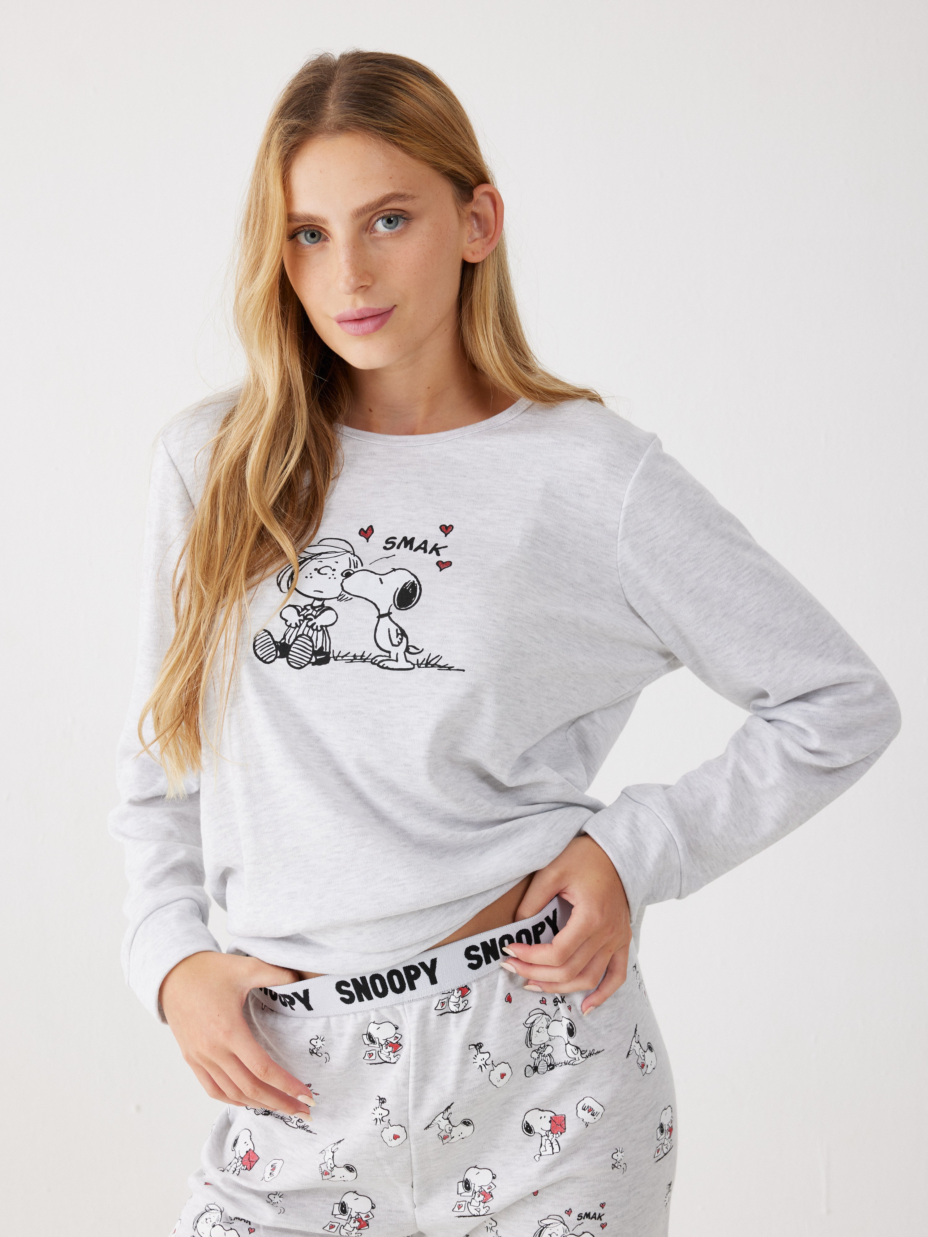 פיג'מה סנופי אינטרלוק -  אפור מלאנז