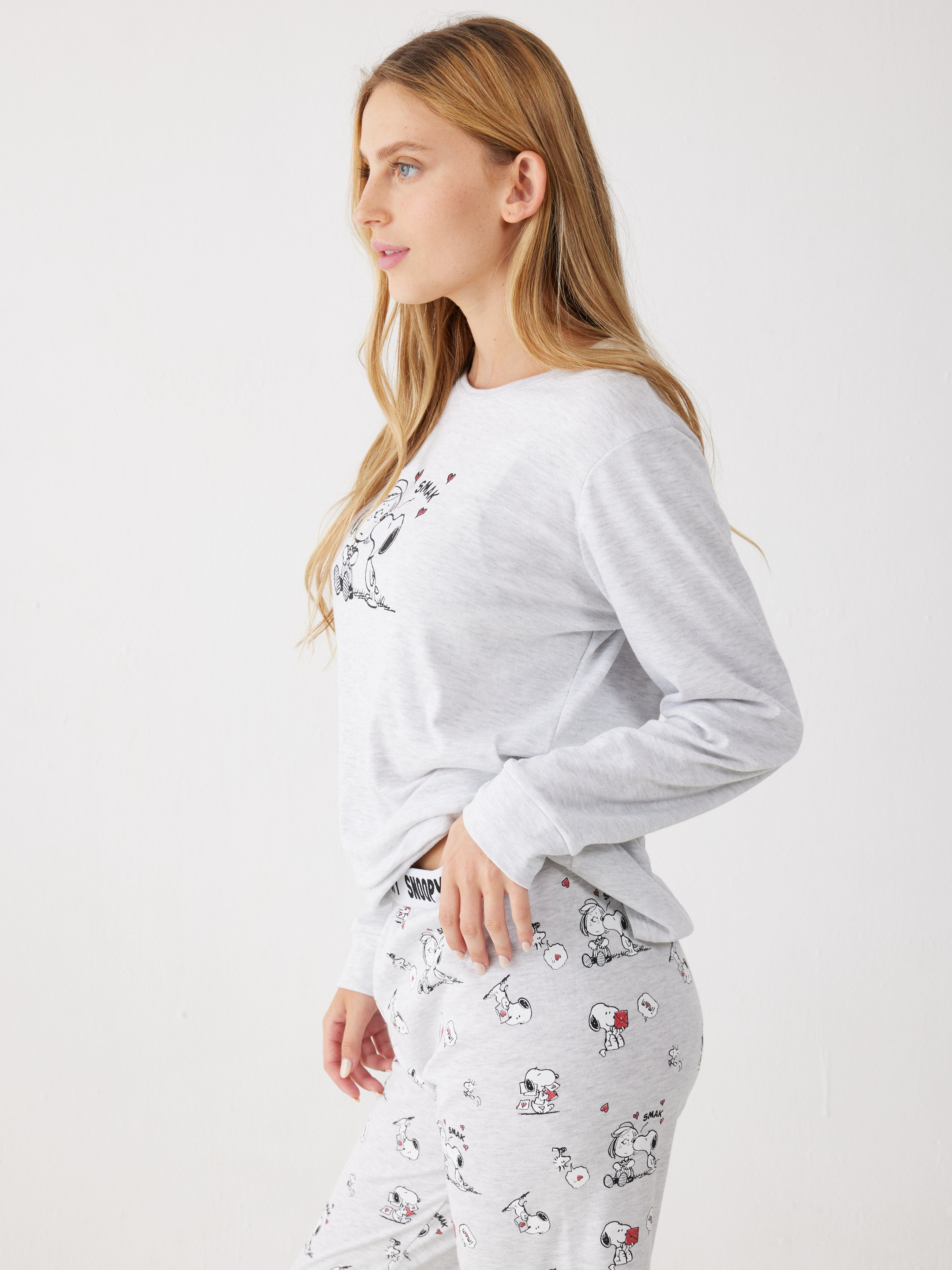 פיג'מה סנופי אינטרלוק -  אפור מלאנז