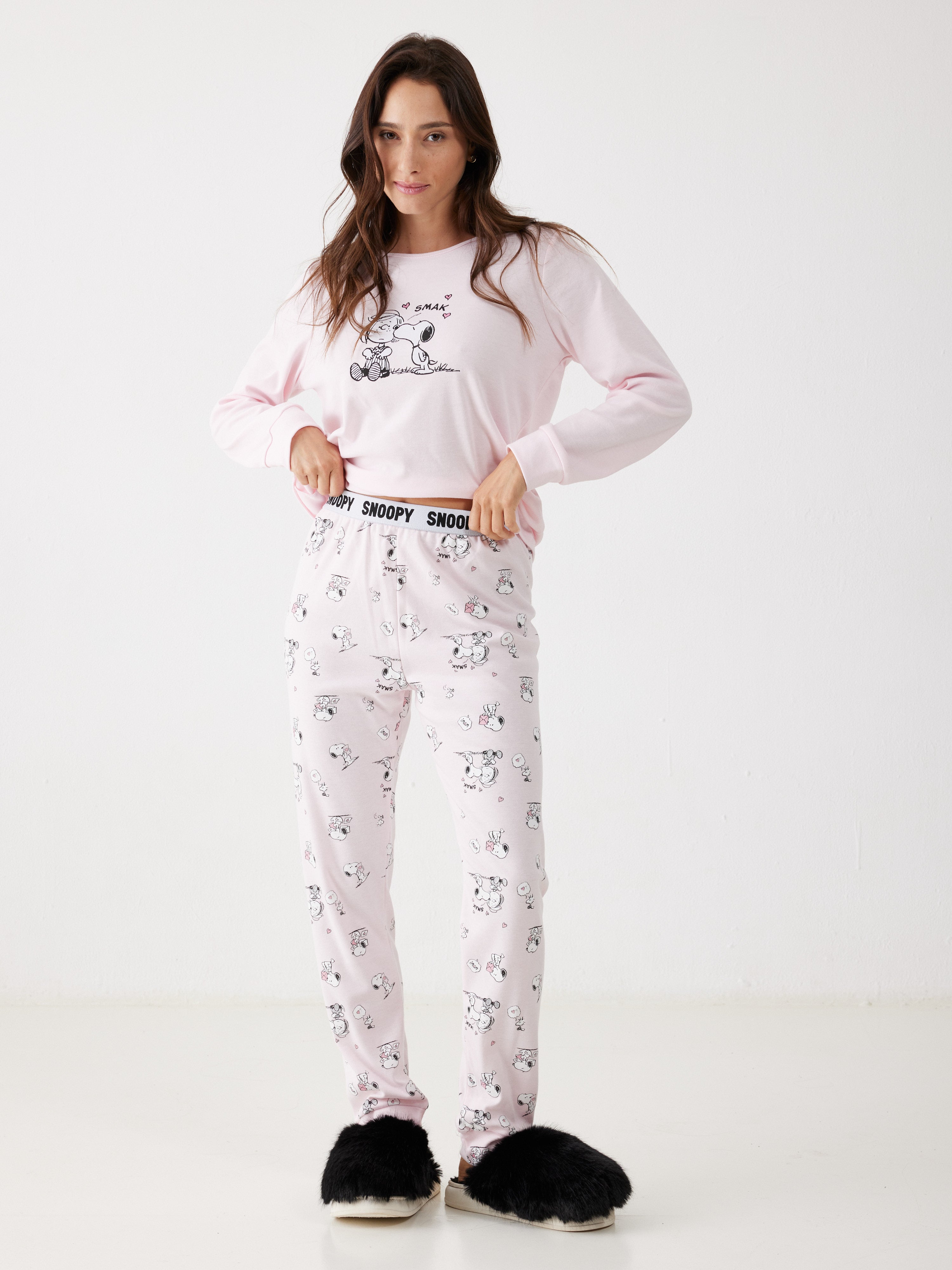 פיג'מה סנופי אינטרלוק -  ורוד