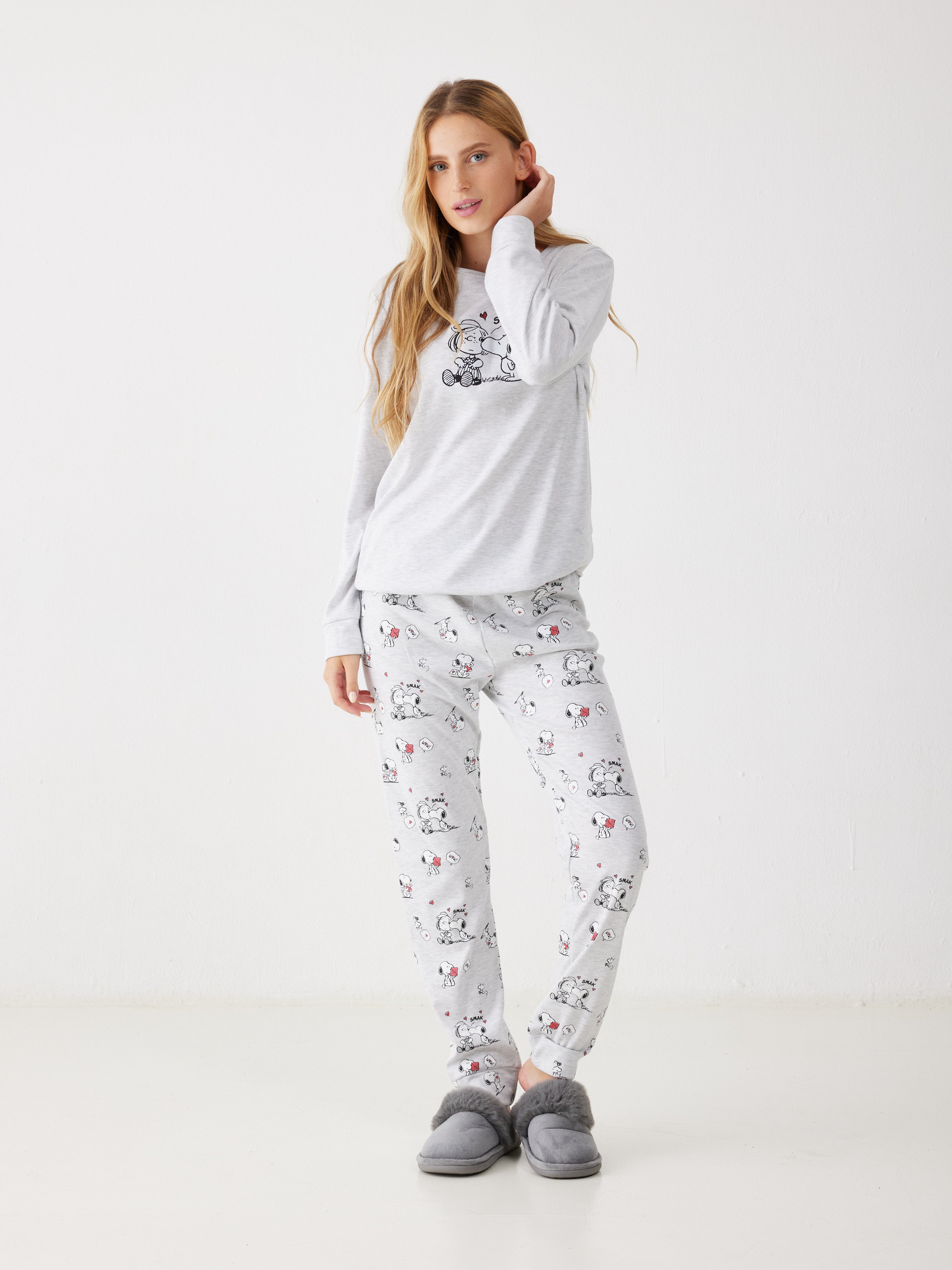 פיג'מה סנופי אינטרלוק -  אפור מלאנז