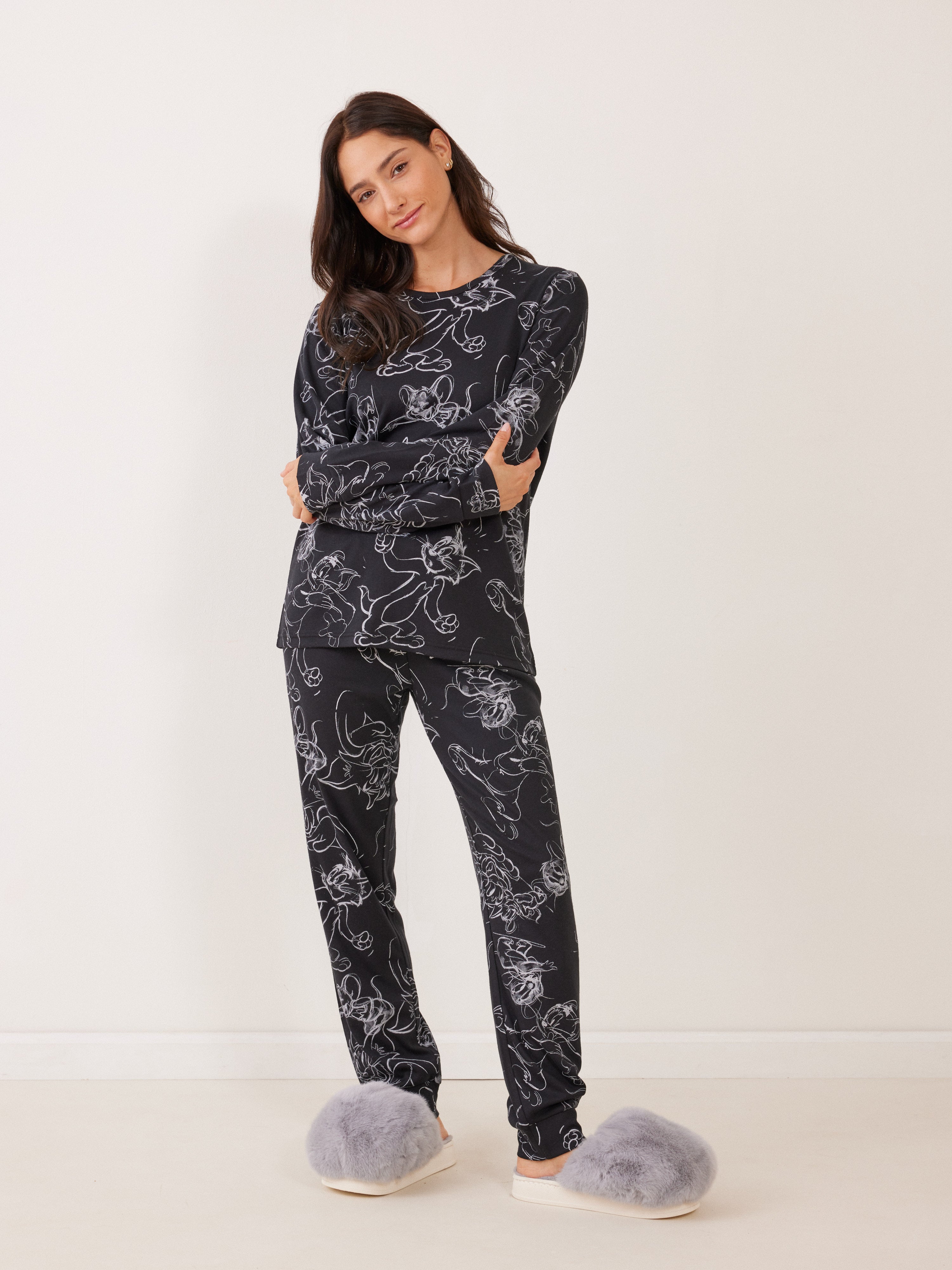 פיג'מה אינטרלוק TOM&JERRY - שחור