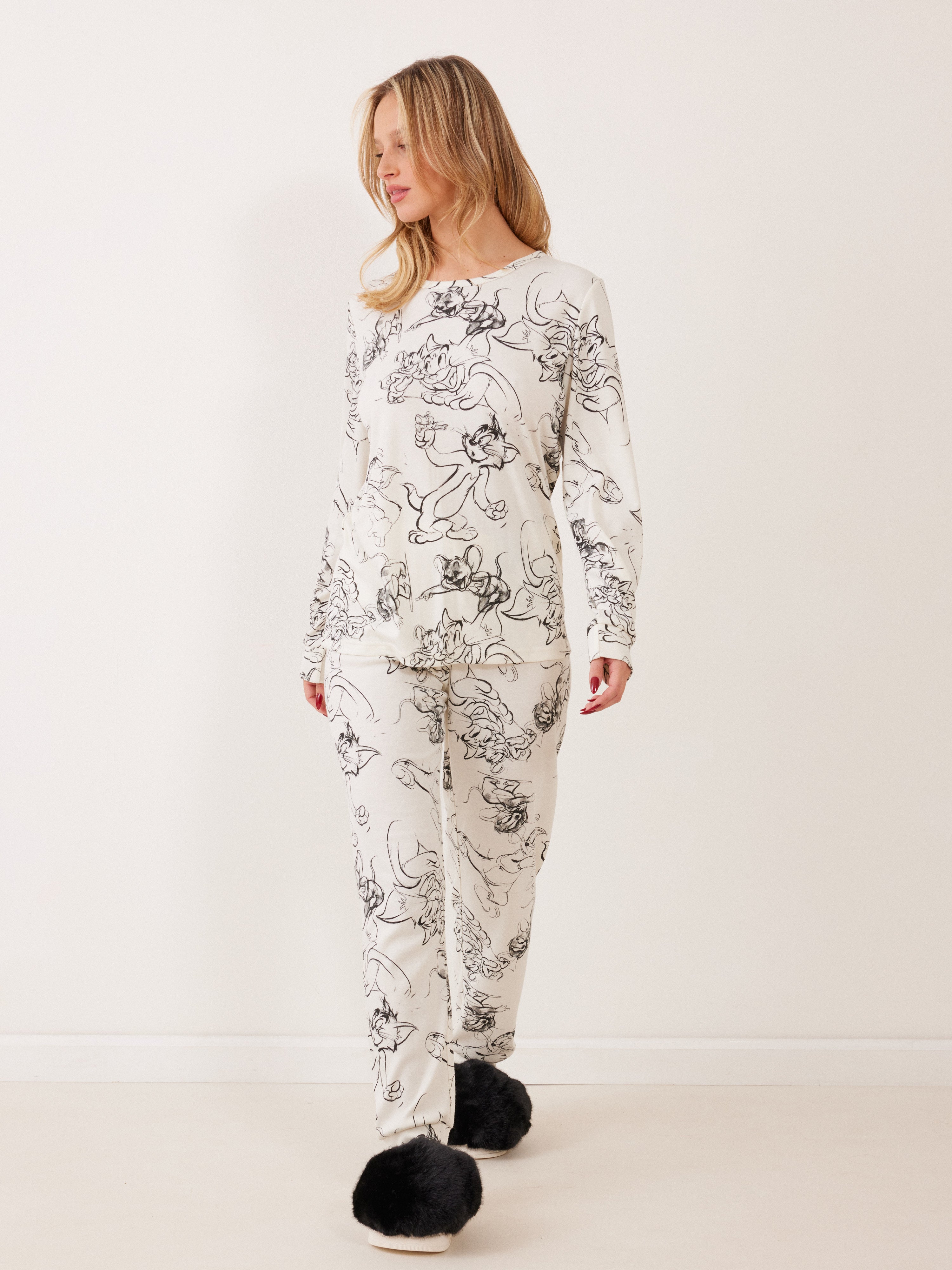 פיג'מה אינטרלוק TOM&JERRY - שמנת