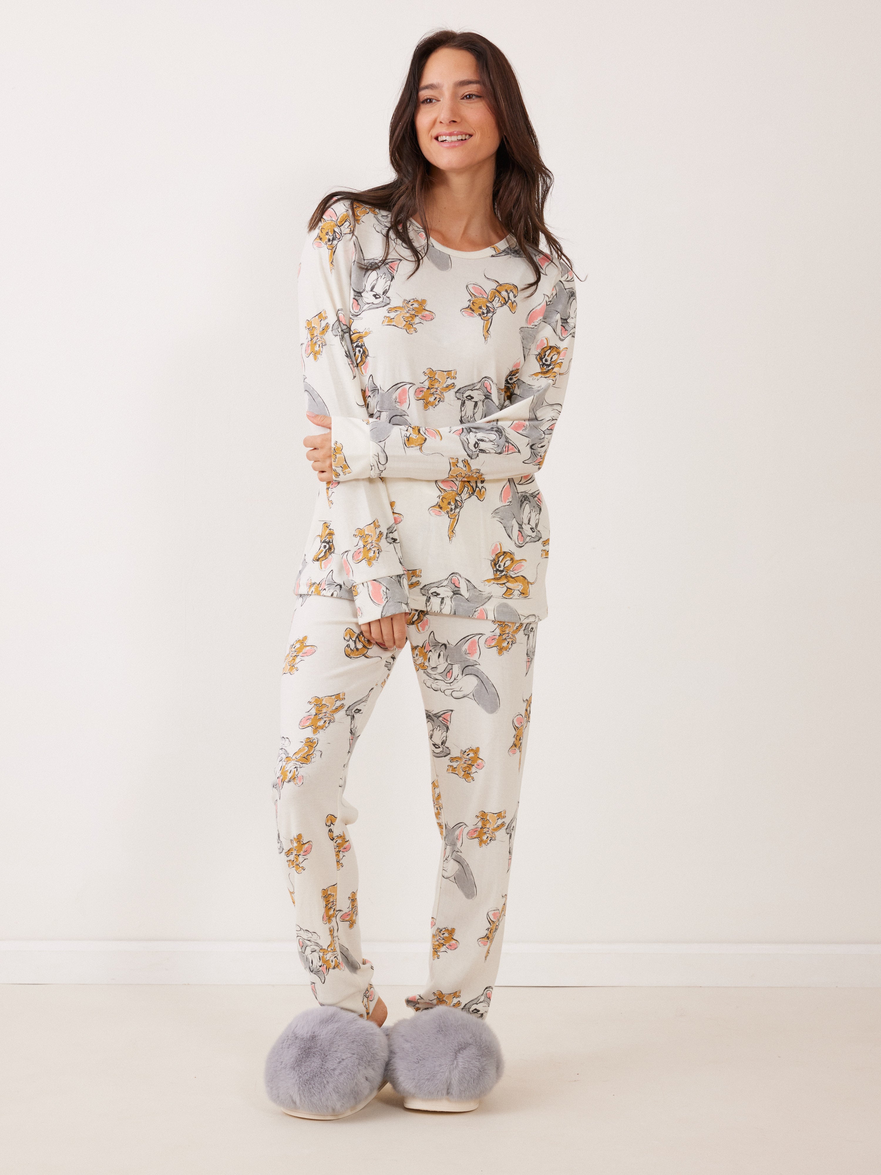 פיג'מה אינטרלוק TOM&JERRY -  שמנת