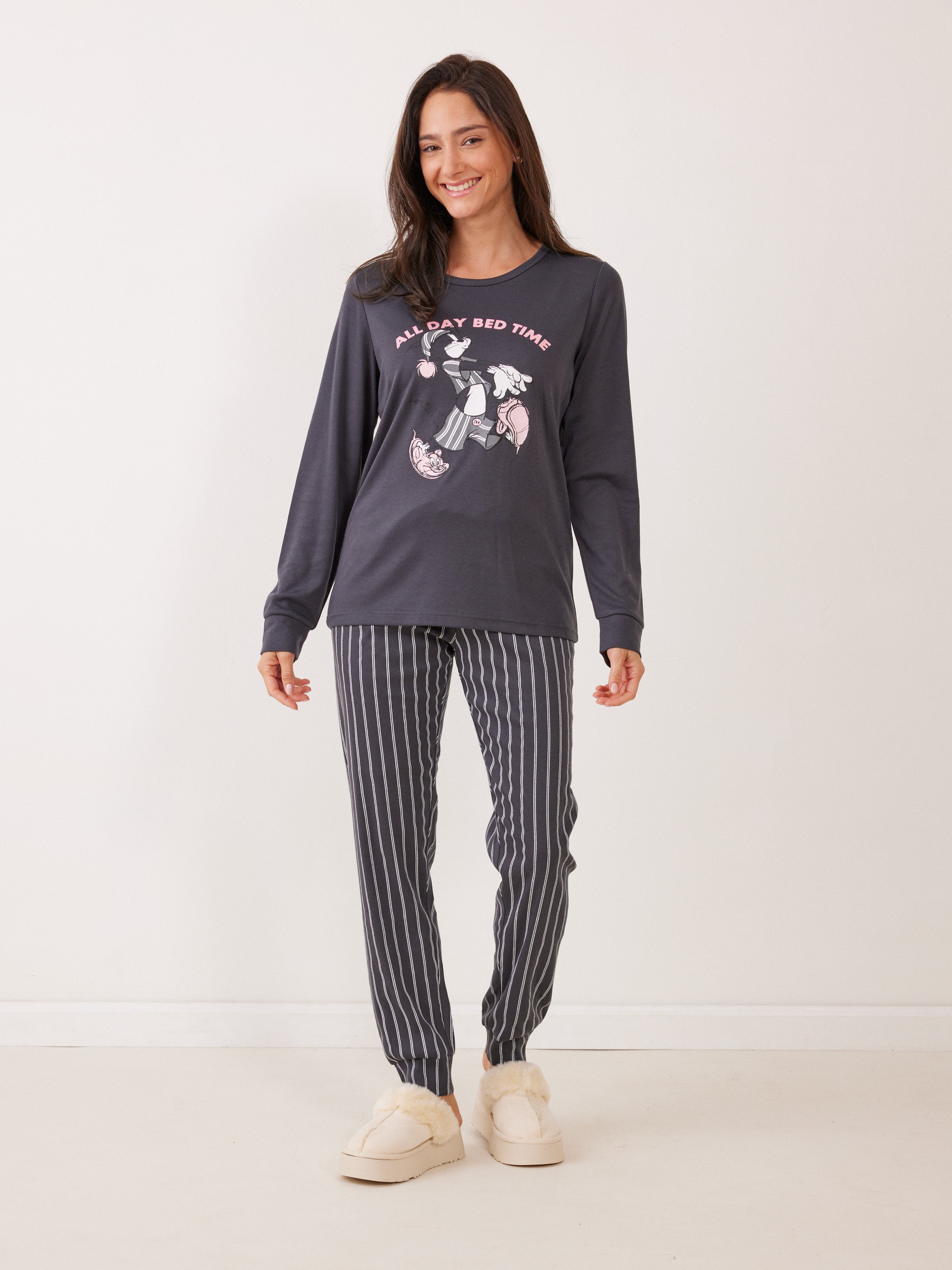 פיג'מה אינטרלוק TOM&JERRY - אפור כהה