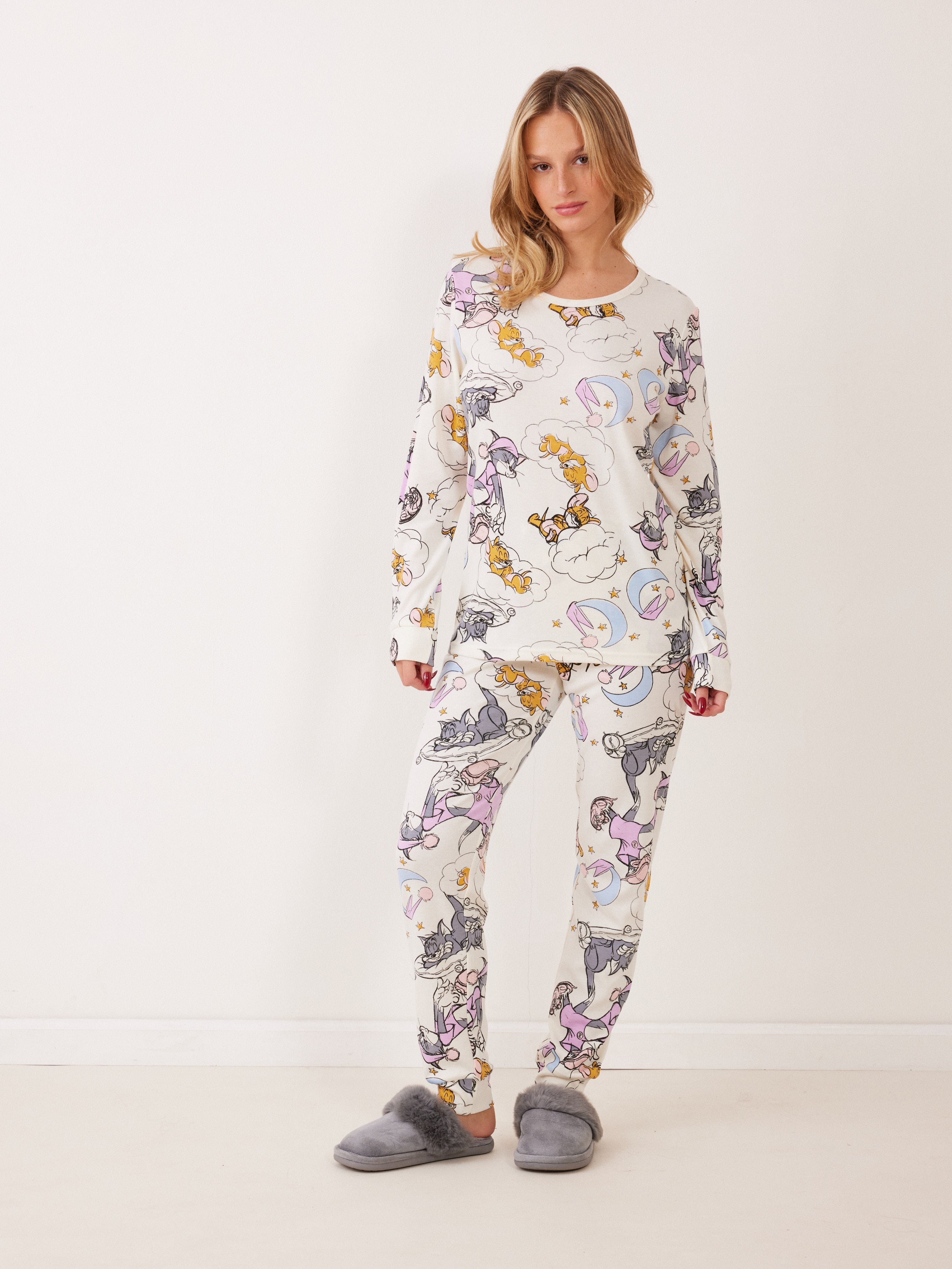 פיג'מה אינטרלוק TOM&JERRY - שמנת