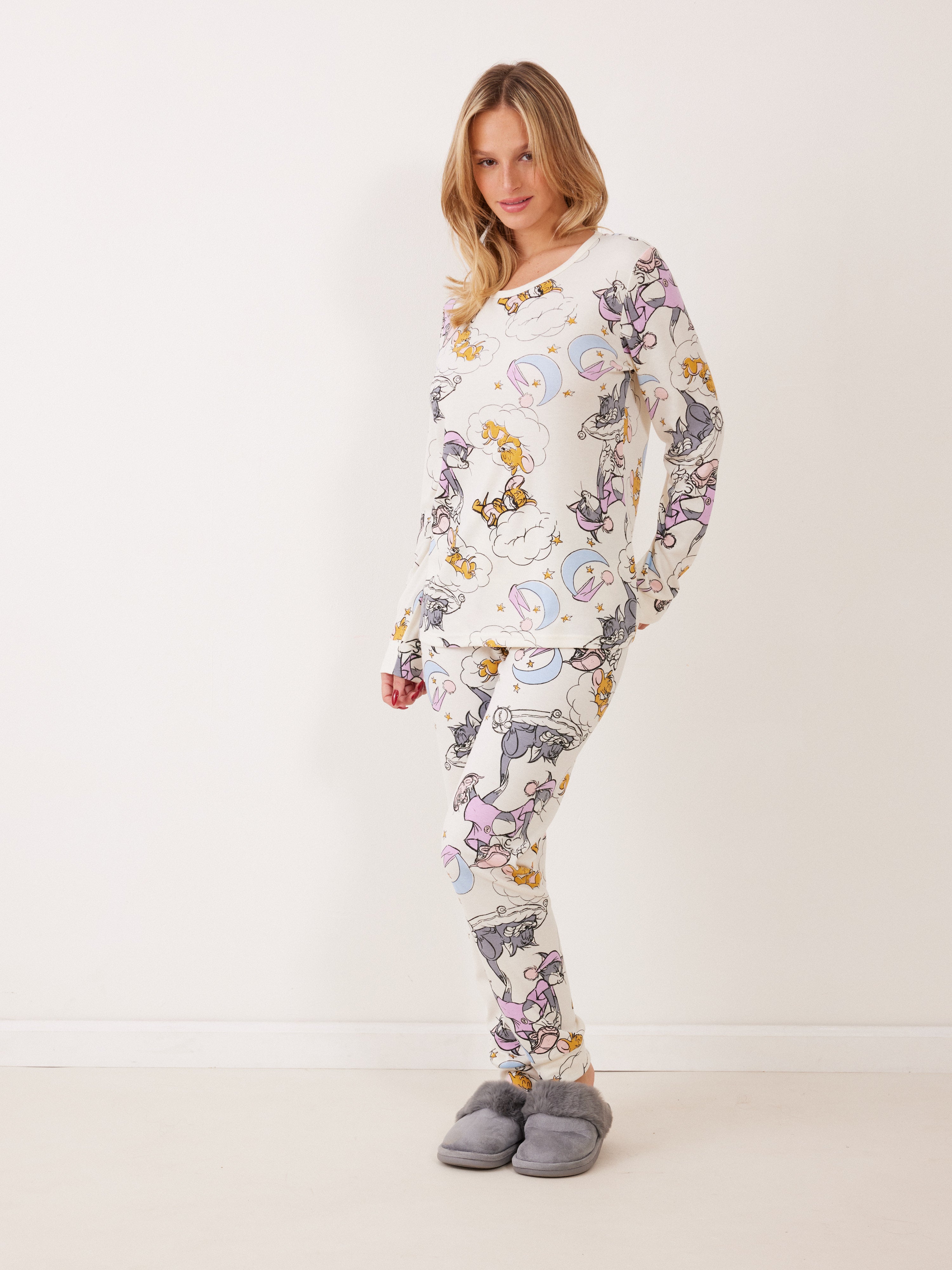 פיג'מה אינטרלוק TOM&JERRY - שמנת