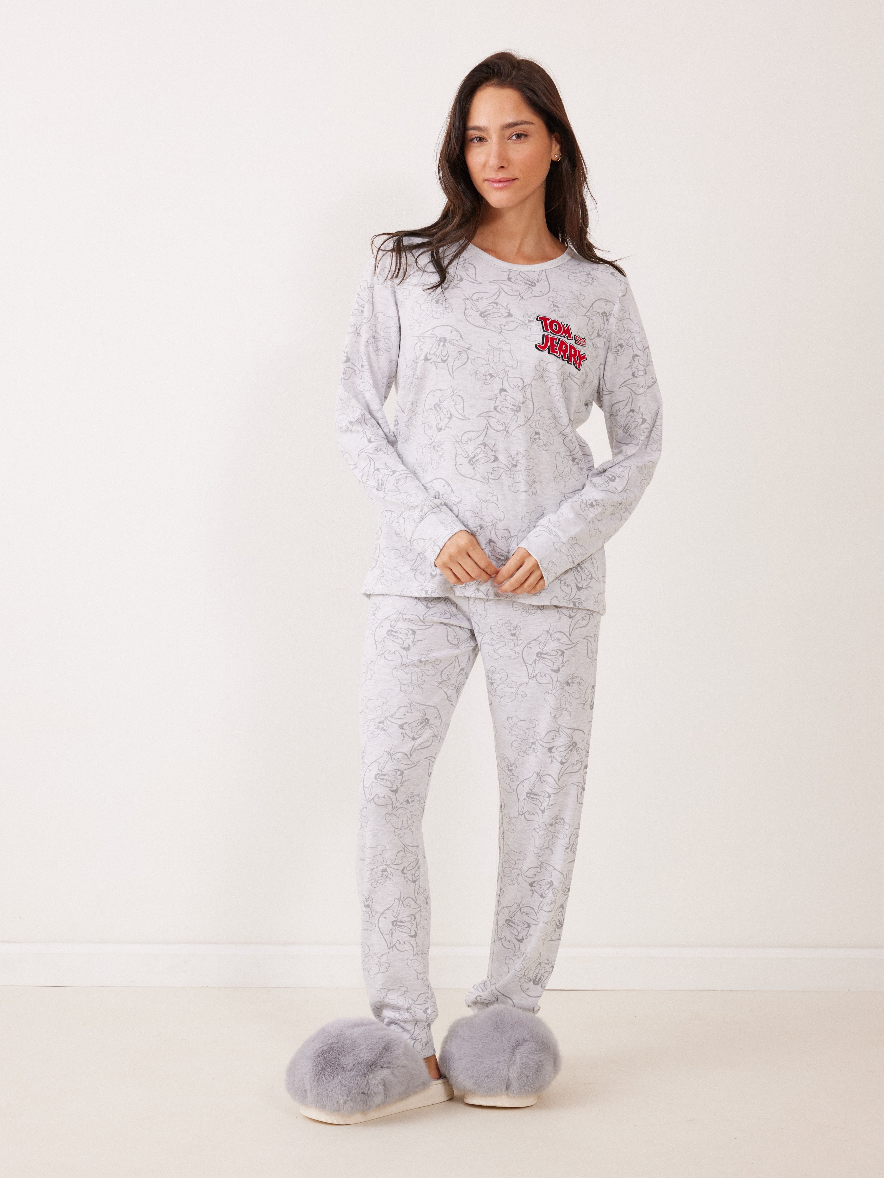פיג'מה אינטרלוק TOM&JERRY - אפור מלאנז