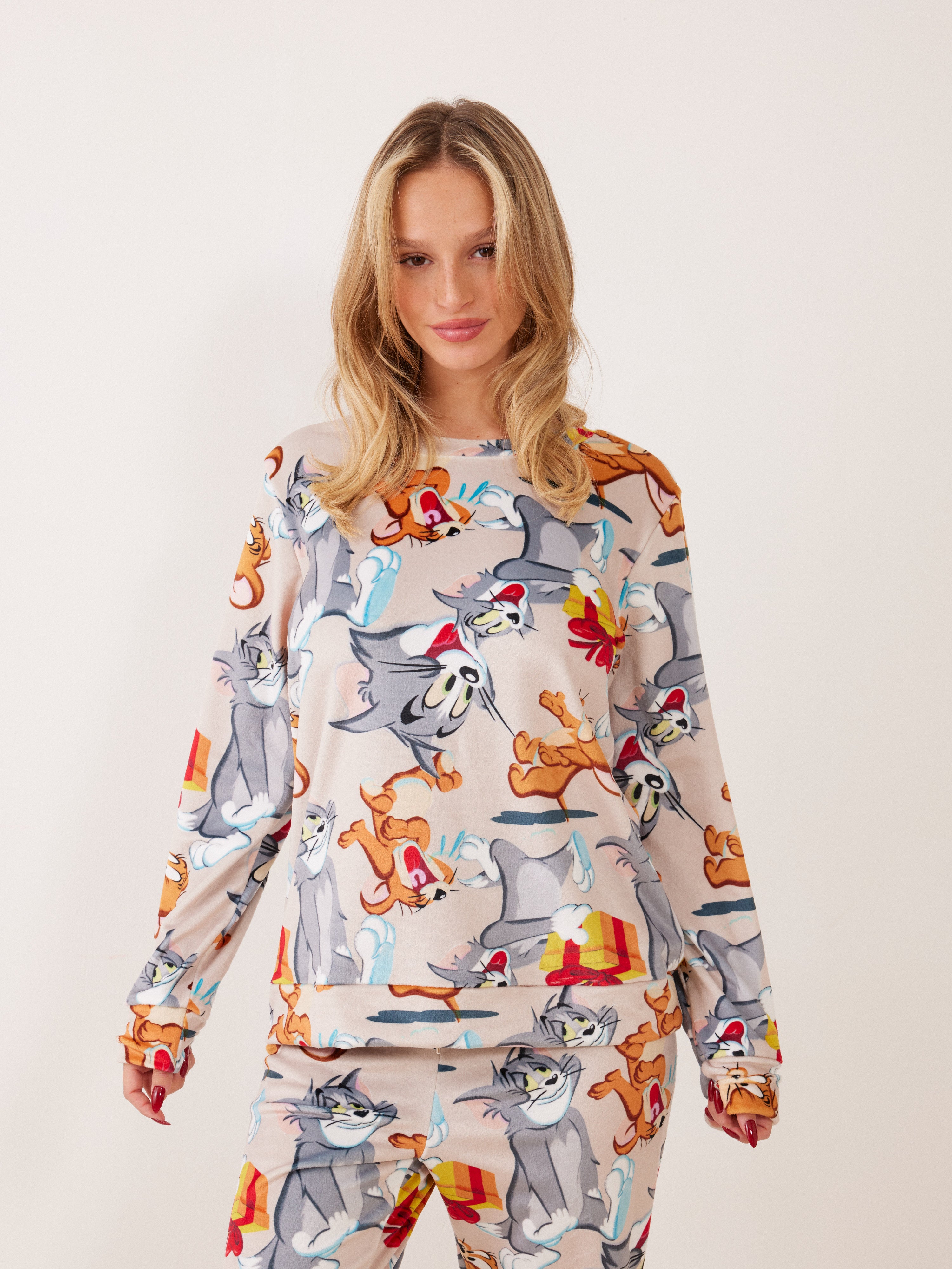 פיג'מה קטיפה TOM&JERRY - בז