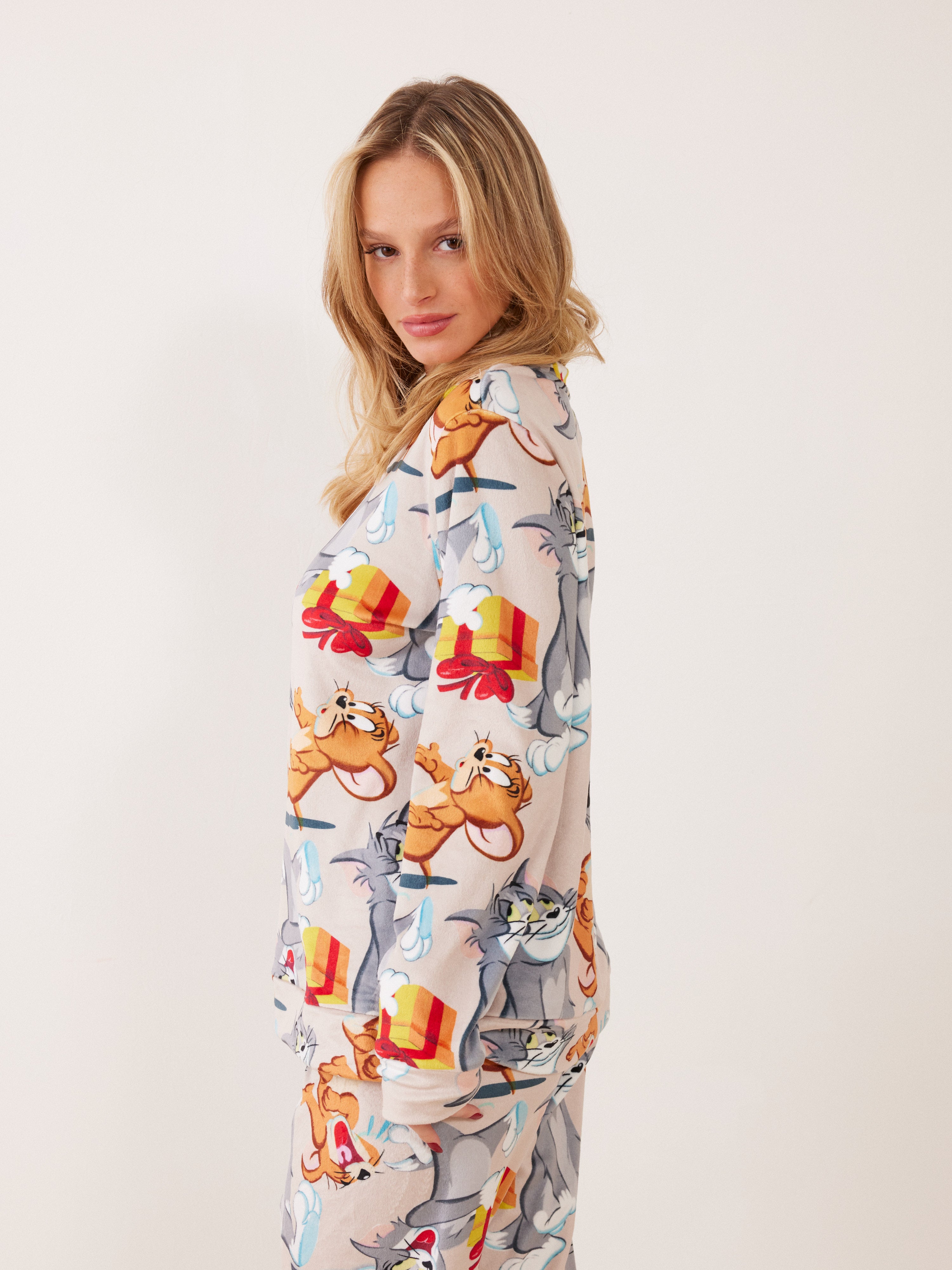 פיג'מה קטיפה TOM&JERRY - בז