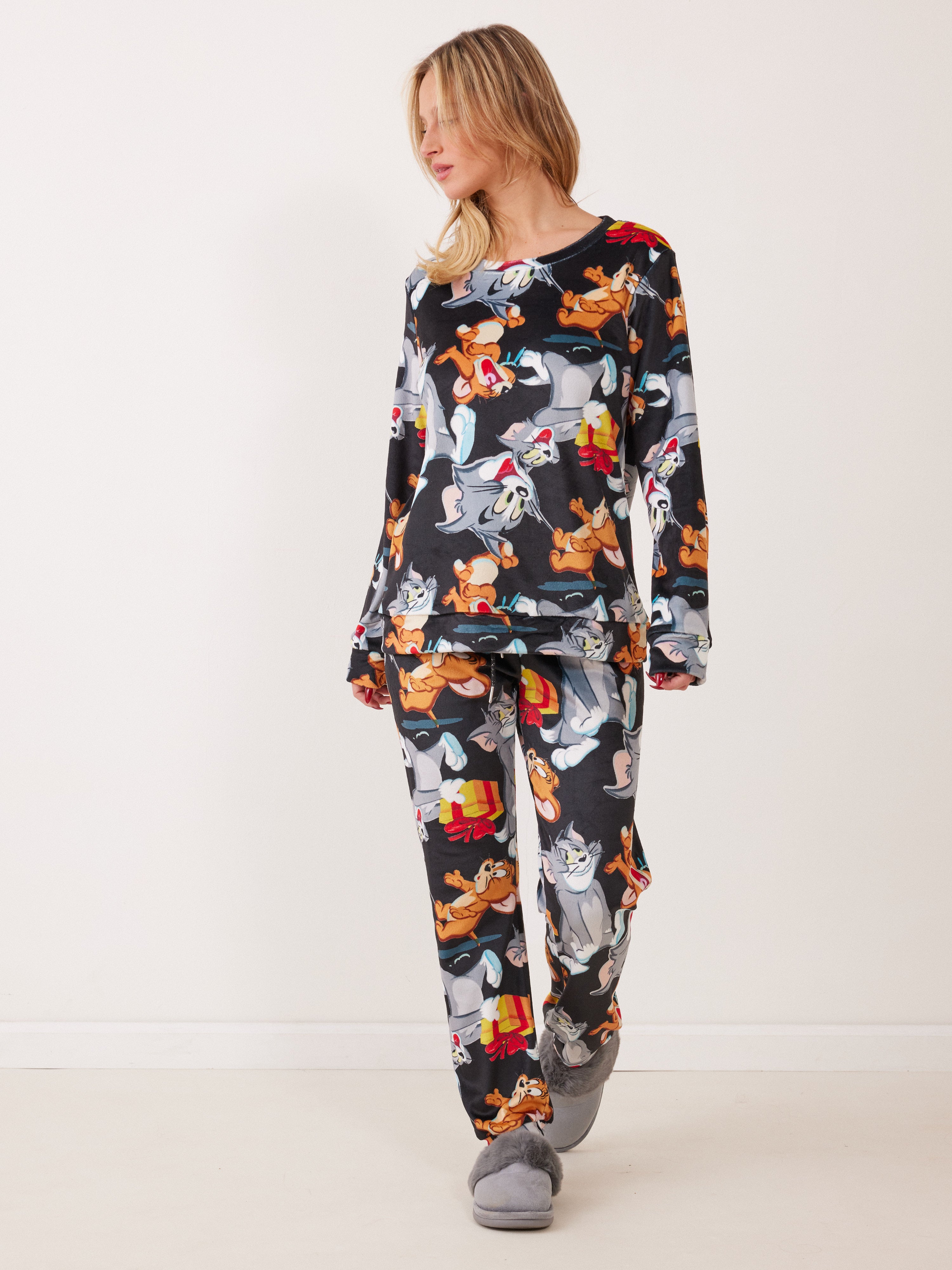 פיג'מה קטיפה TOM&JERRY - שחור
