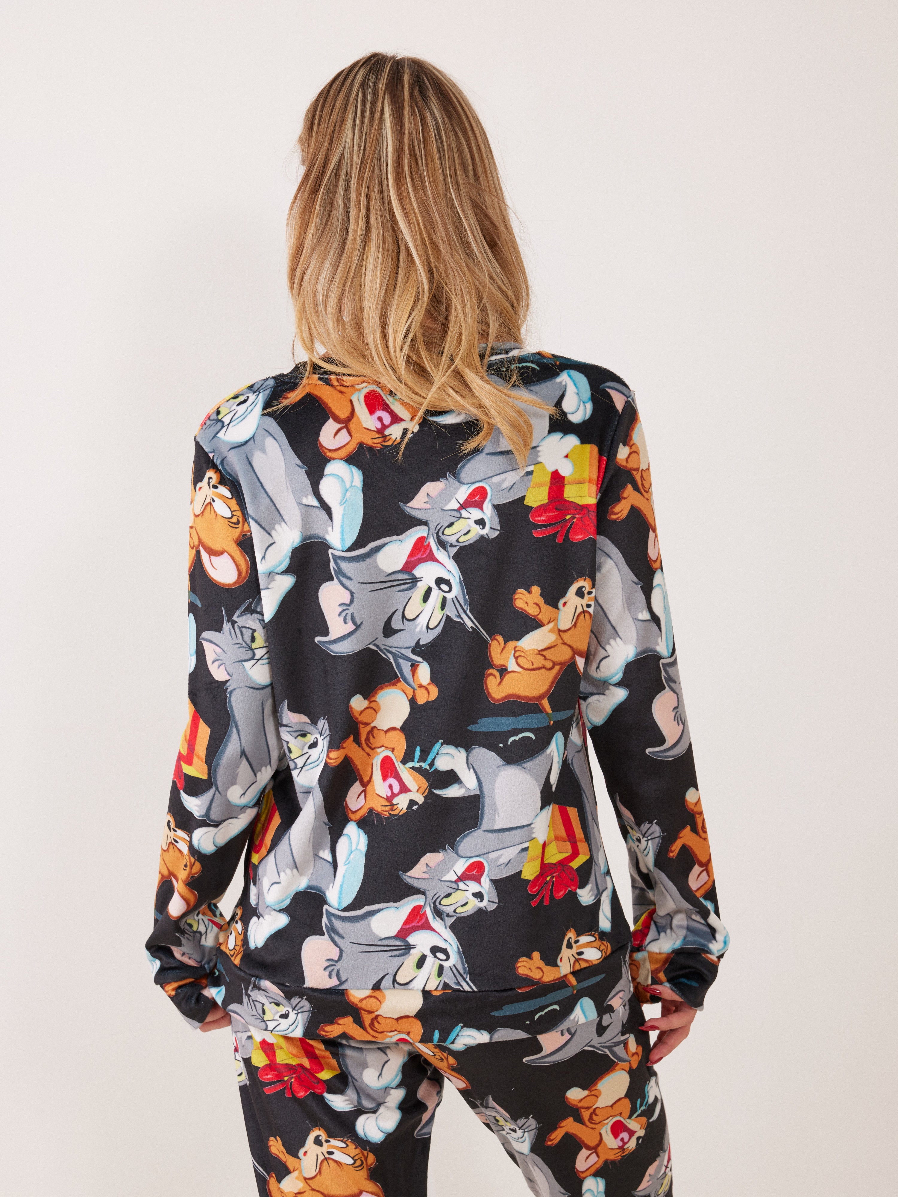 פיג'מה קטיפה TOM&JERRY - שחור