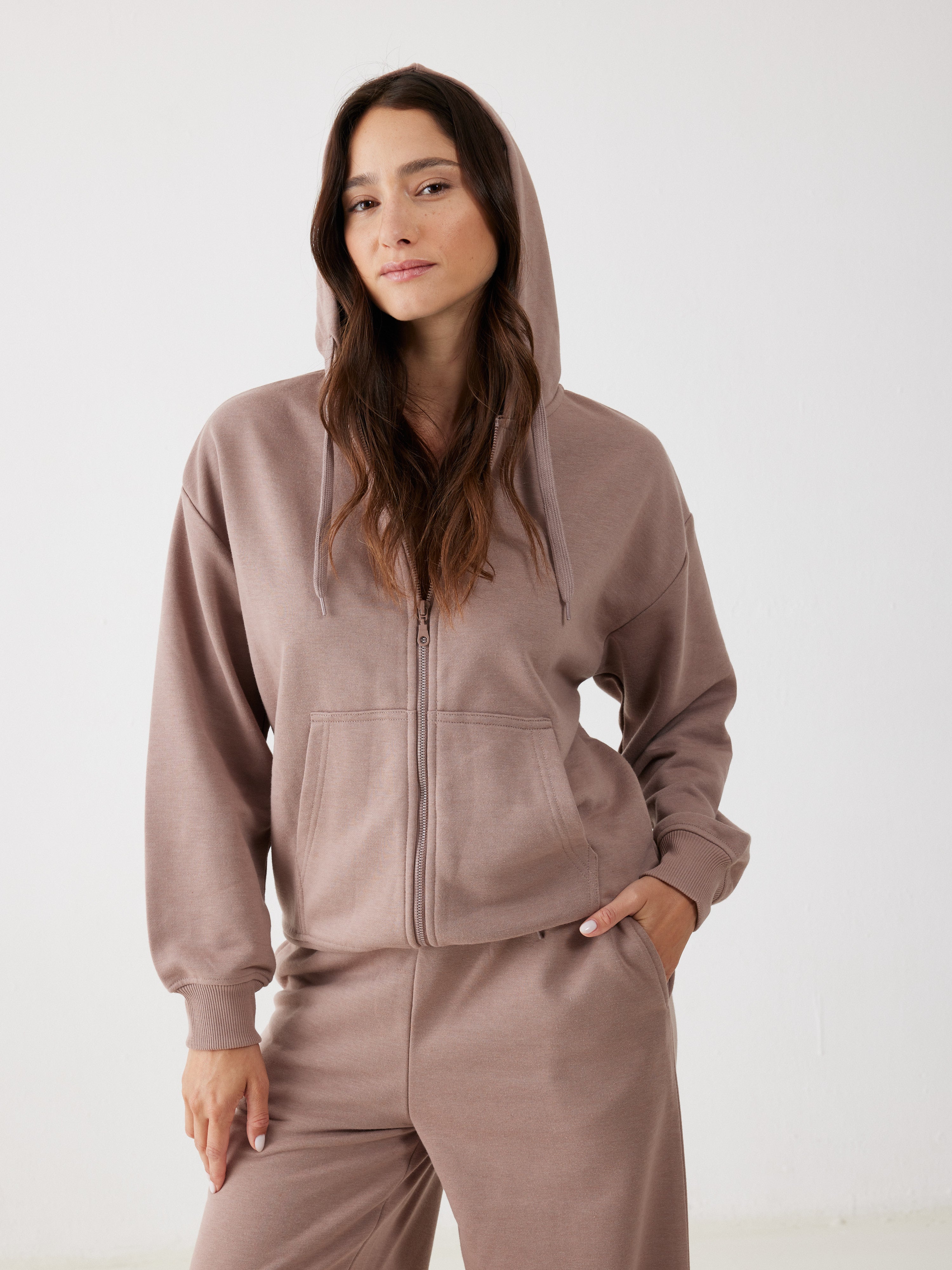 חליפת פנאי פרנץ' טרי - קפה