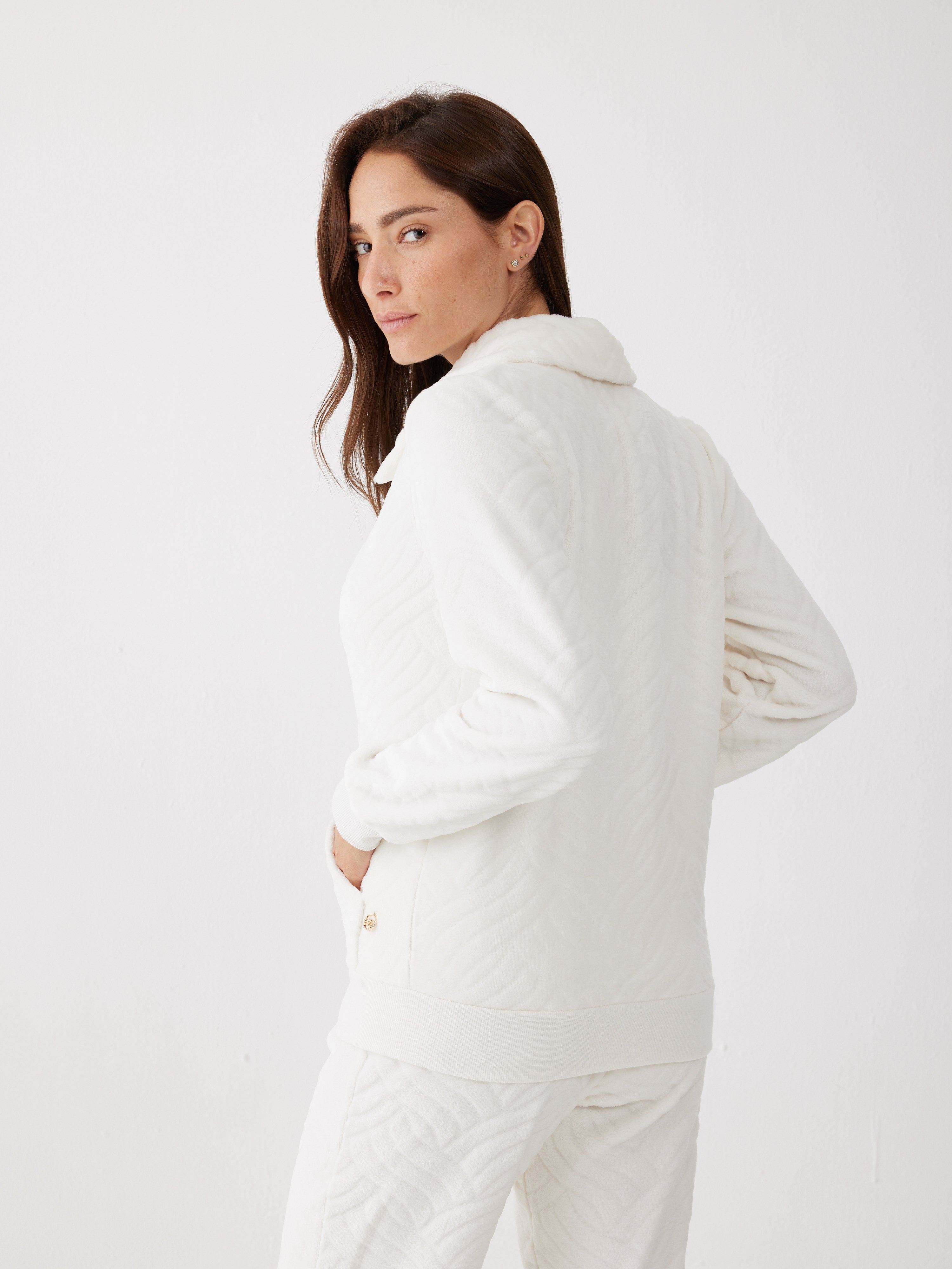 חליפת פנאי פלאפי רוכסן - שמנת