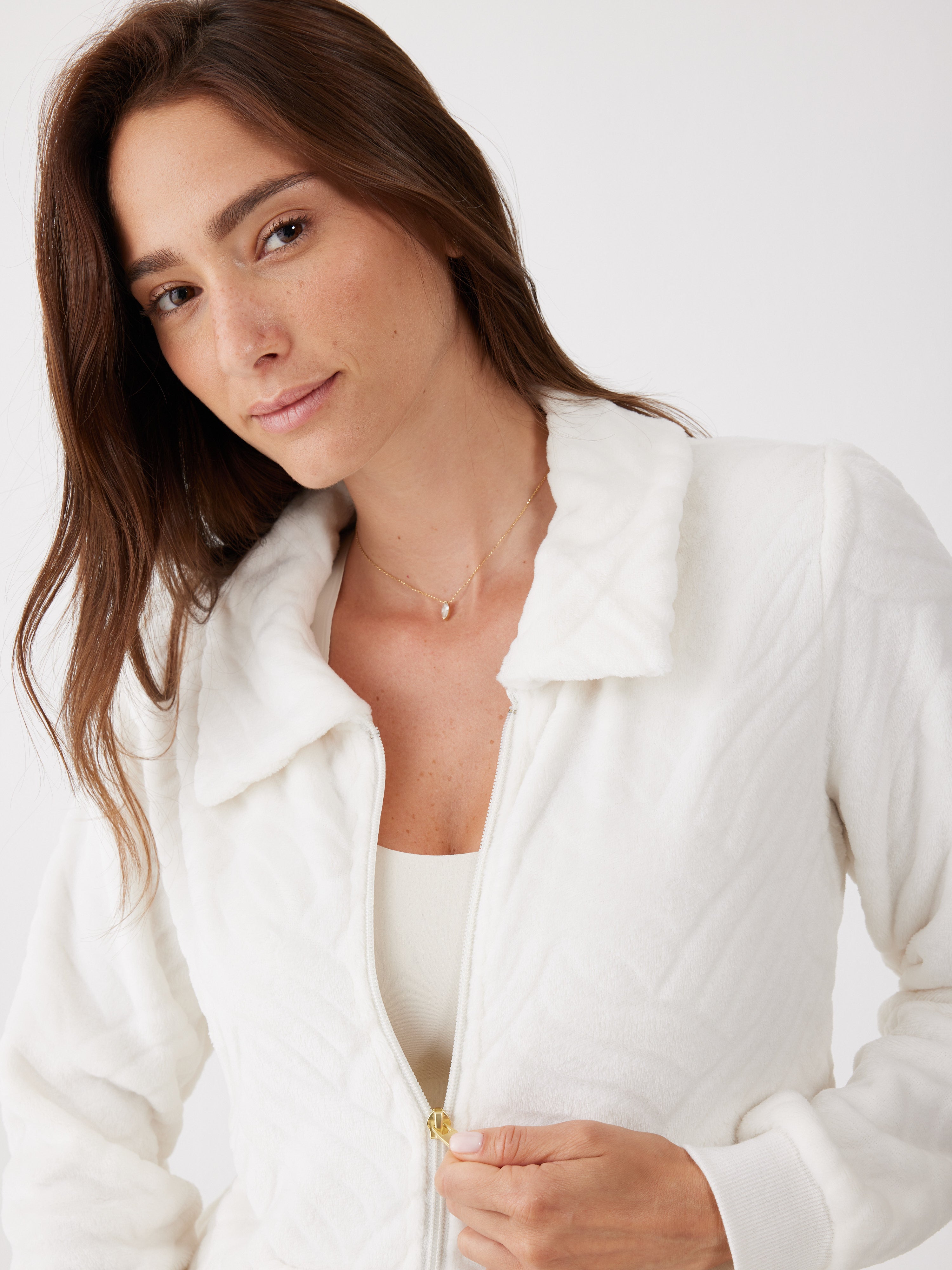 חליפת פנאי פלאפי רוכסן - שמנת