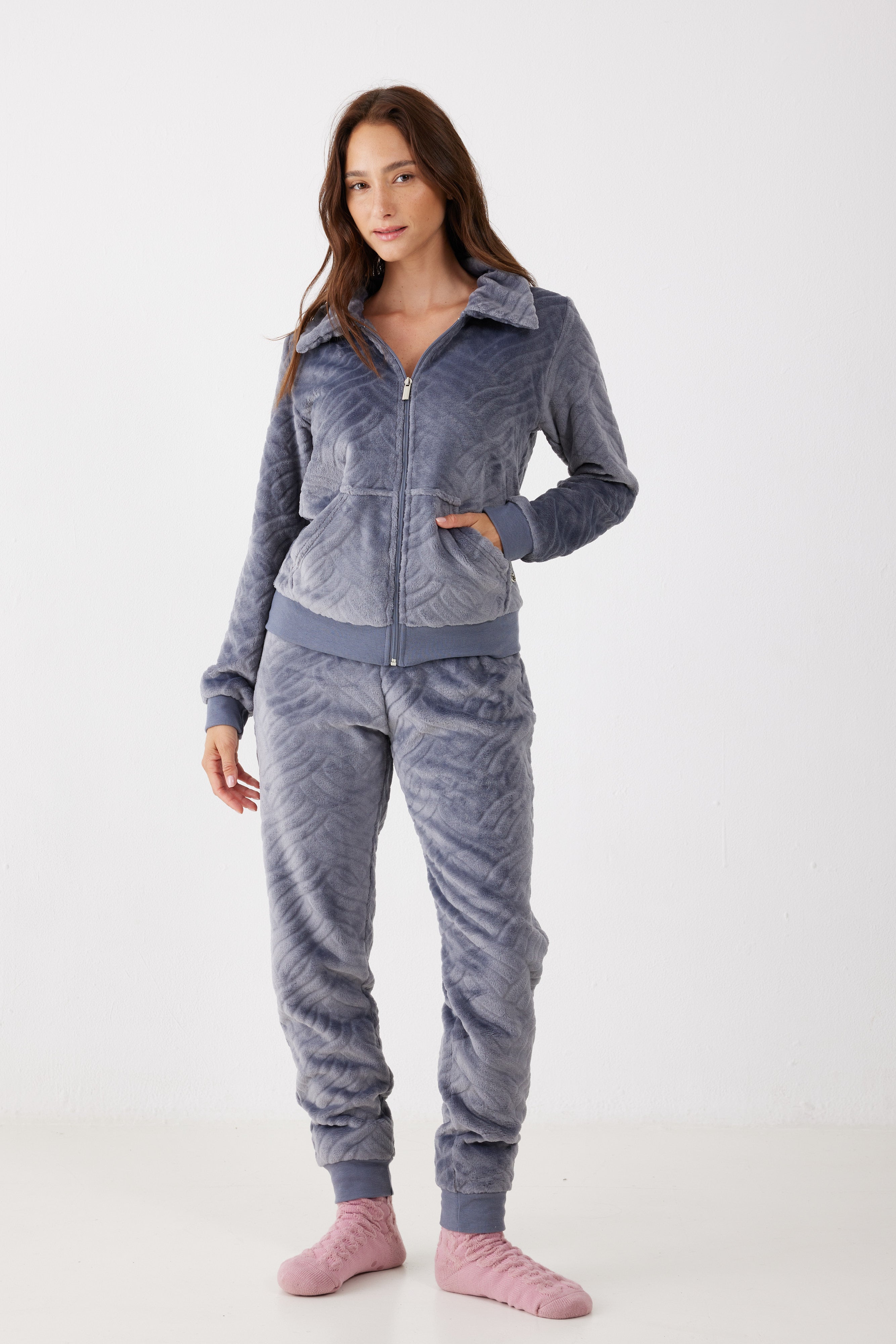 סט פלאפי עם רוכסן - אפור כהה