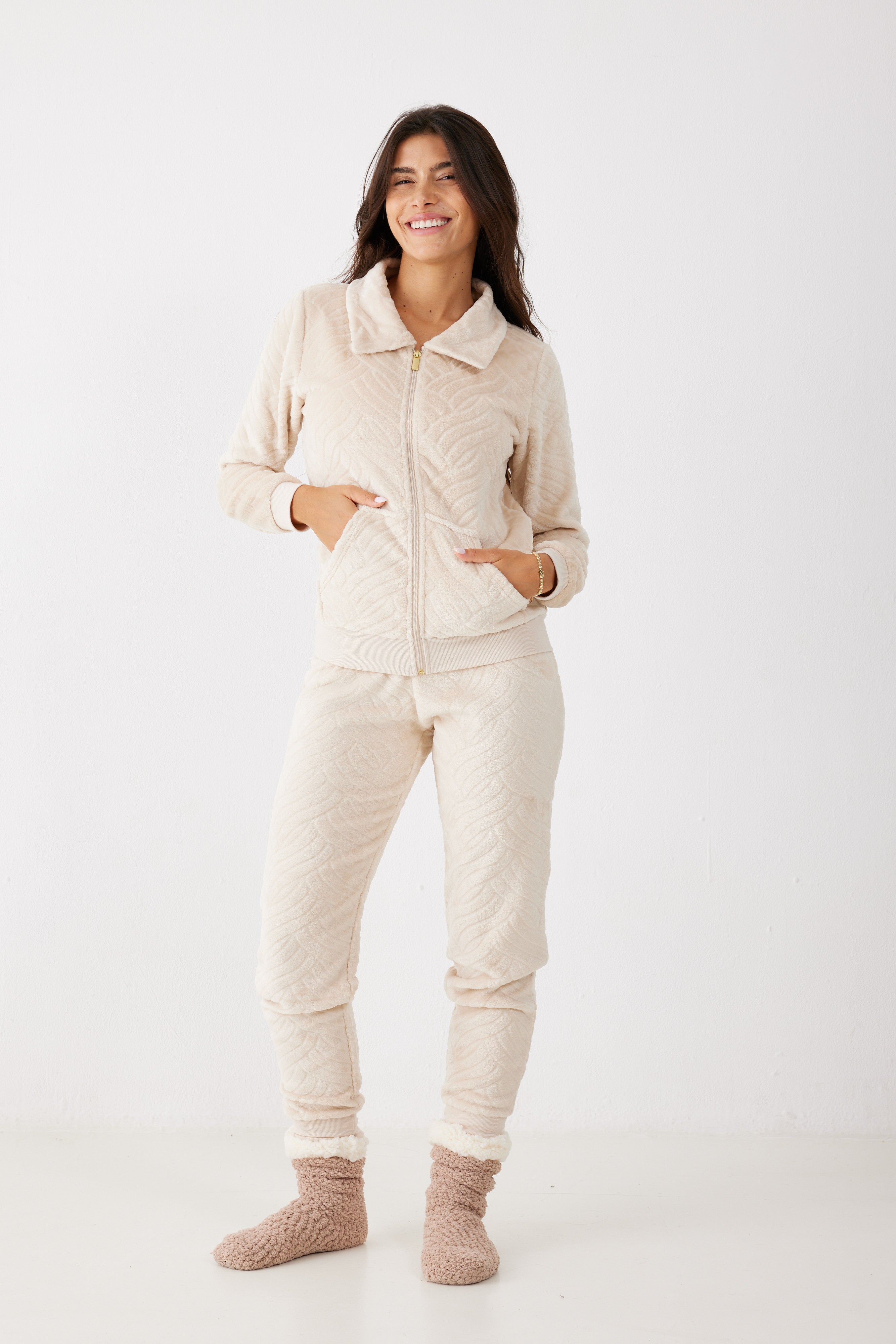 סט פלאפי עם רוכסן - בז