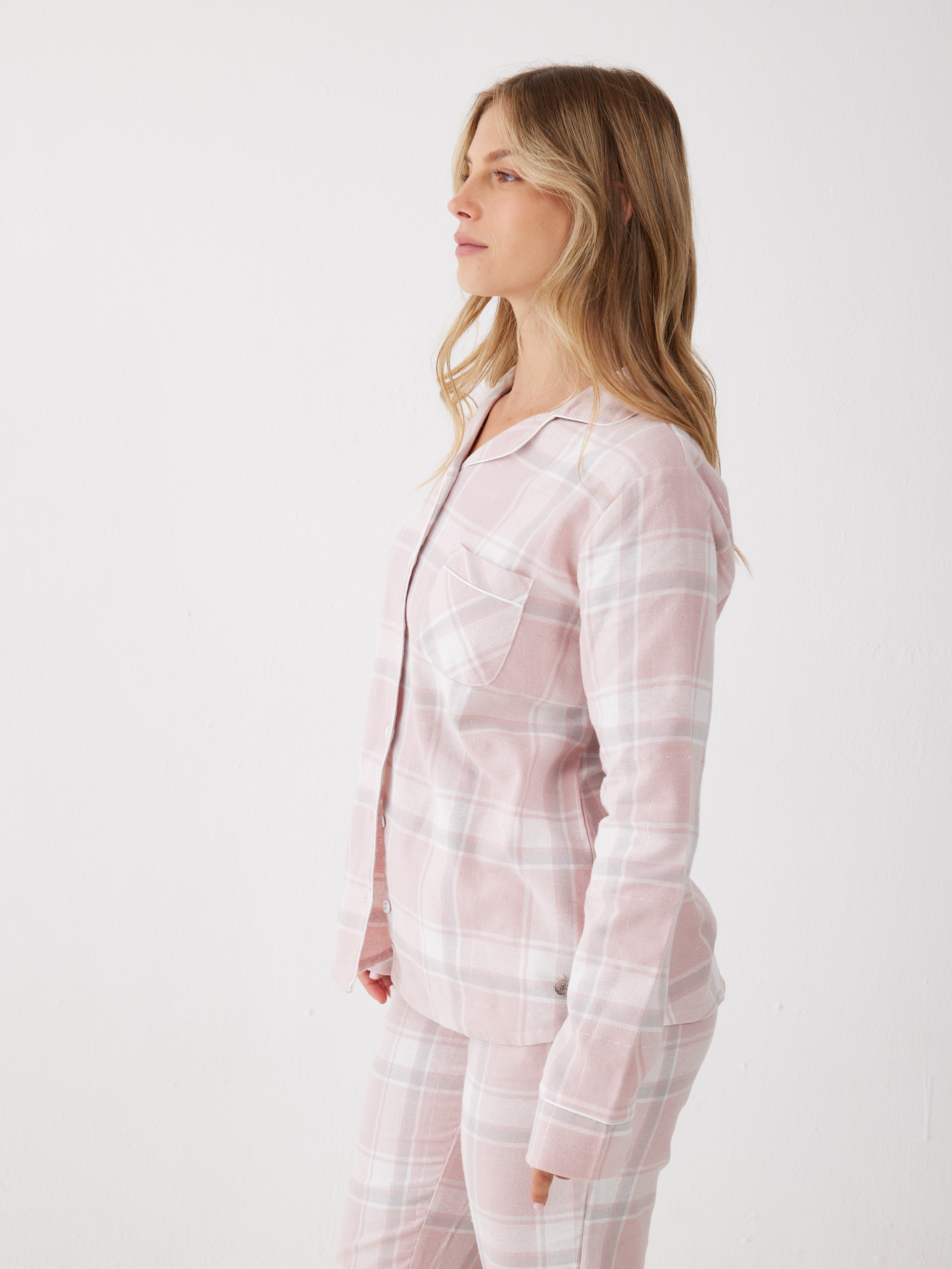פיג'מת פלנל מכופתרת - ורוד מעושן