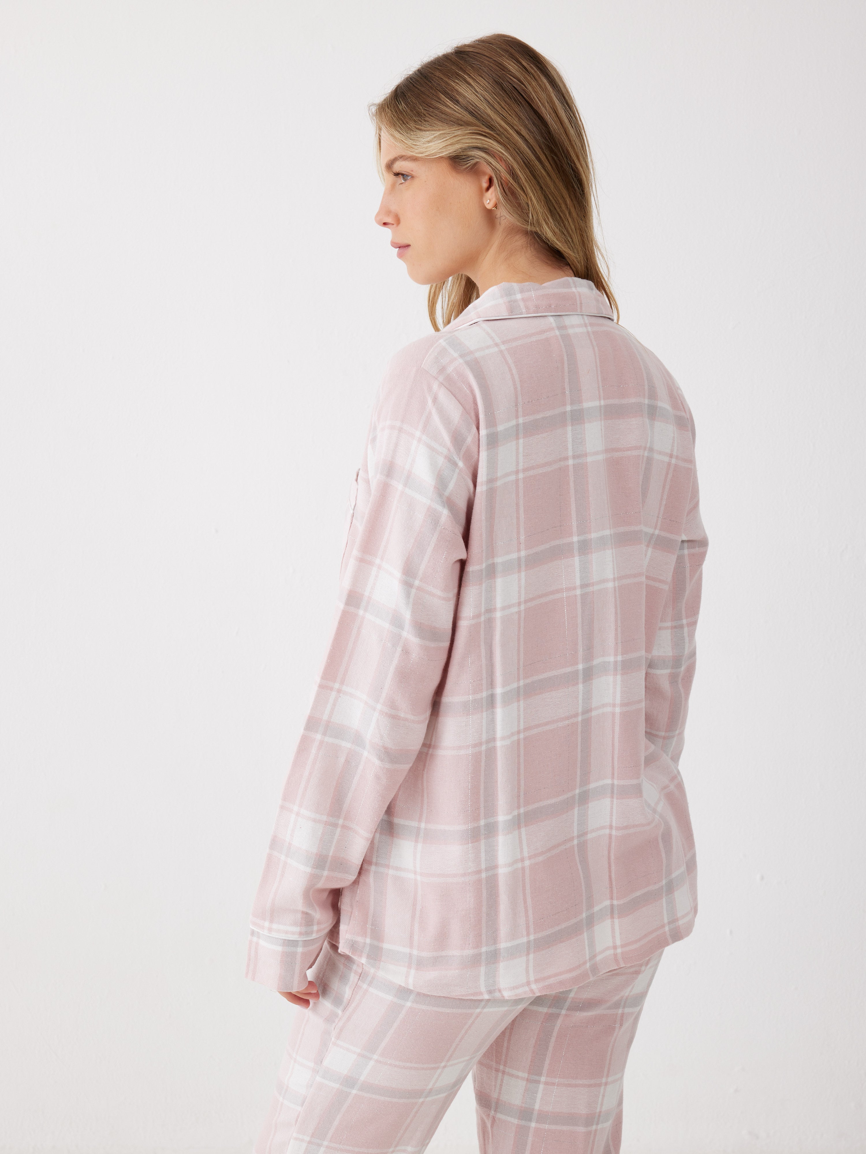 פיג'מת פלנל מכופתרת - ורוד מעושן