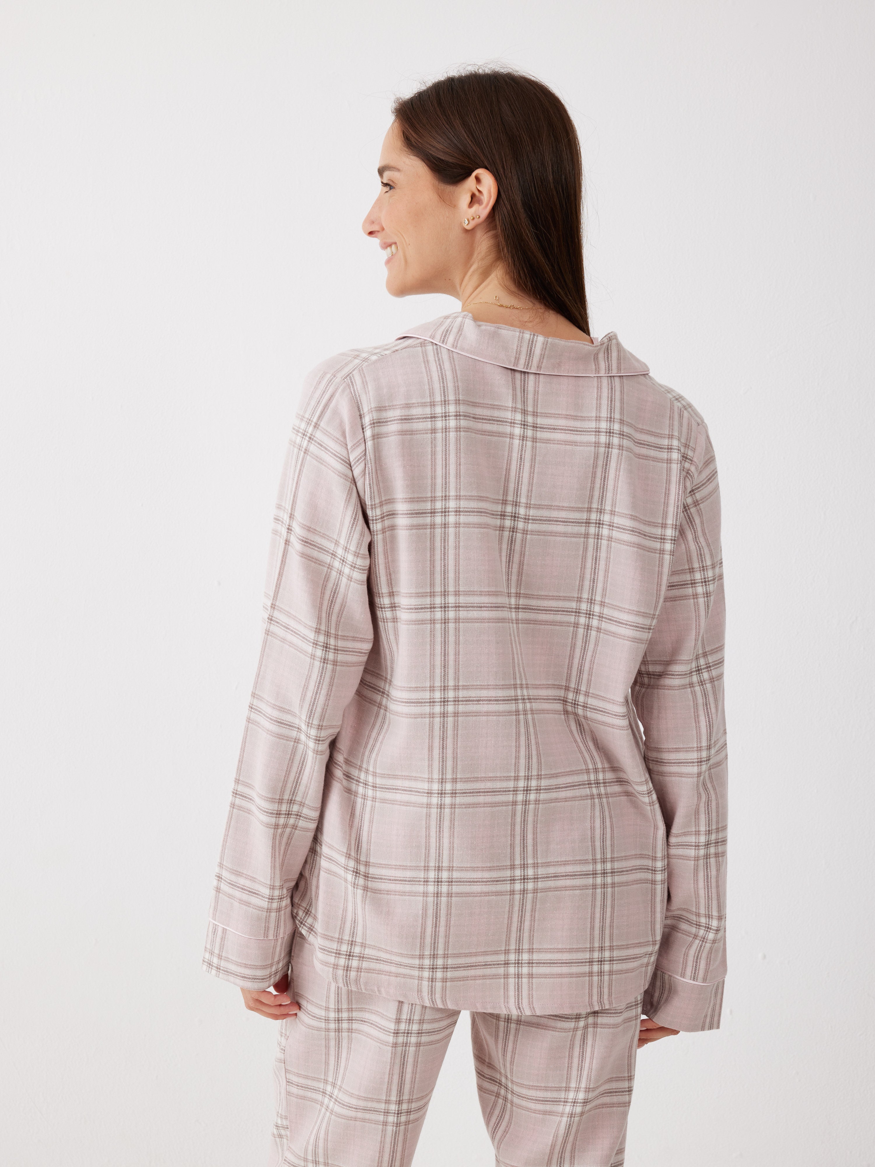 פיג'מת פלנל מכופתרת - חול