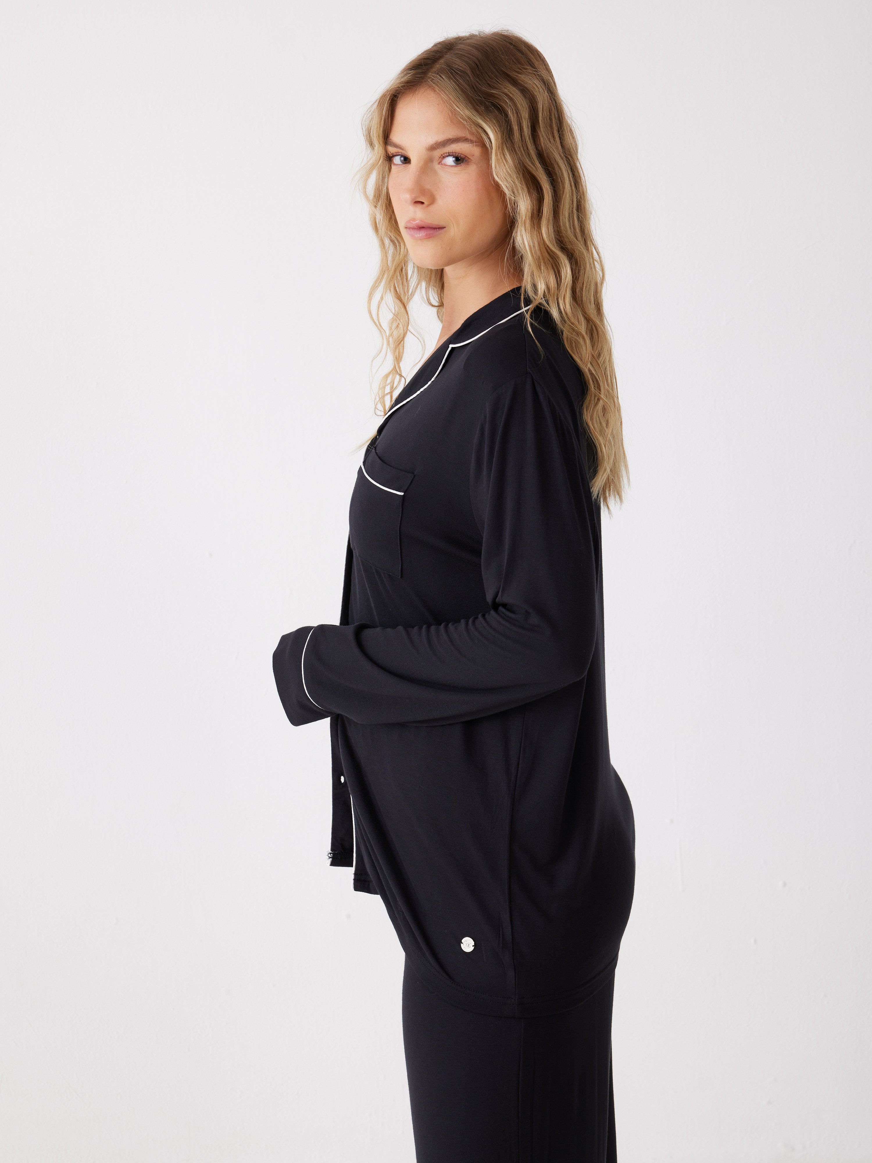 פיג'מה מכופתרת פספול ויסקוזה - שחור