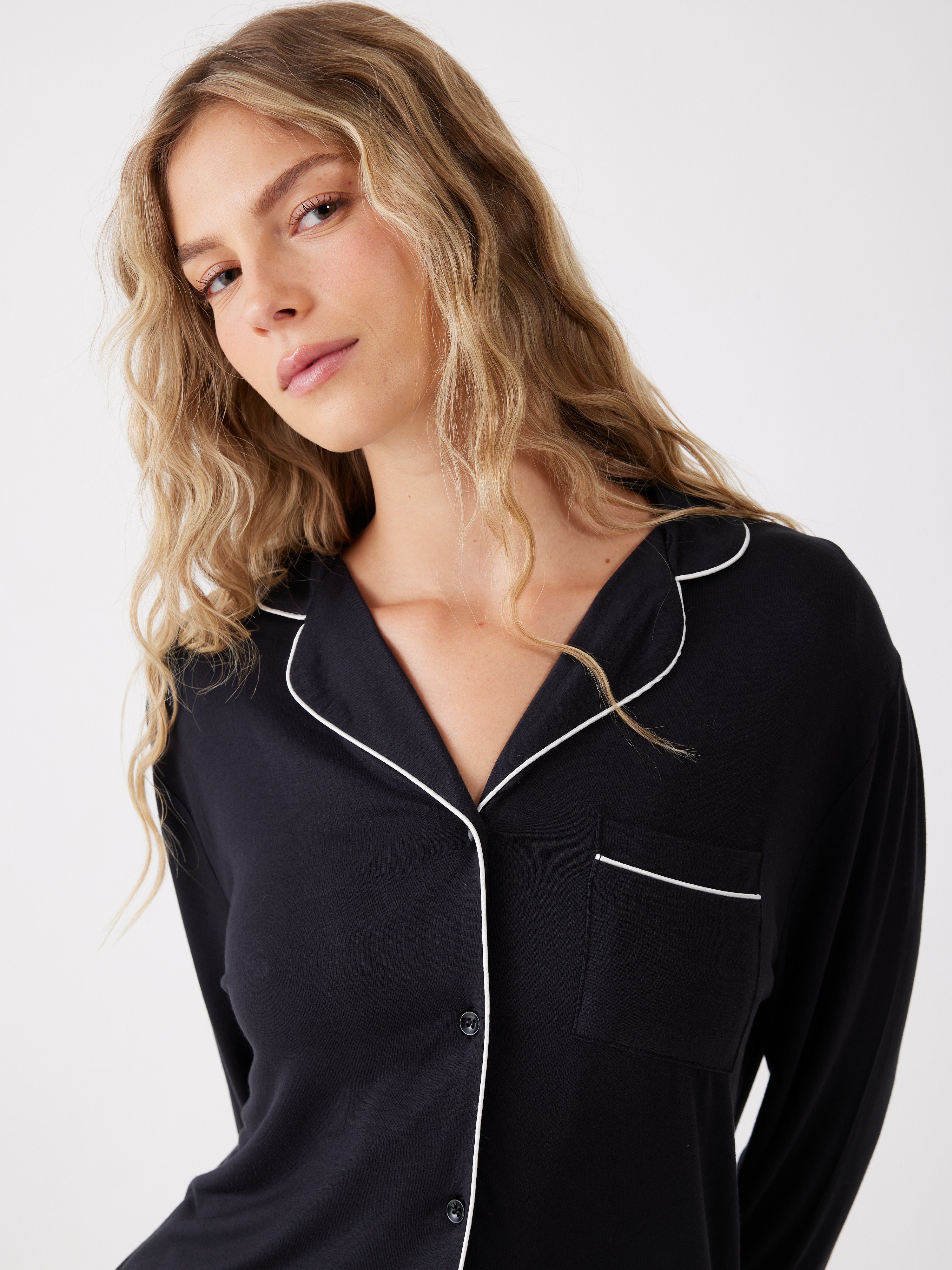 פיג'מה מכופתרת פספול ויסקוזה - שחור